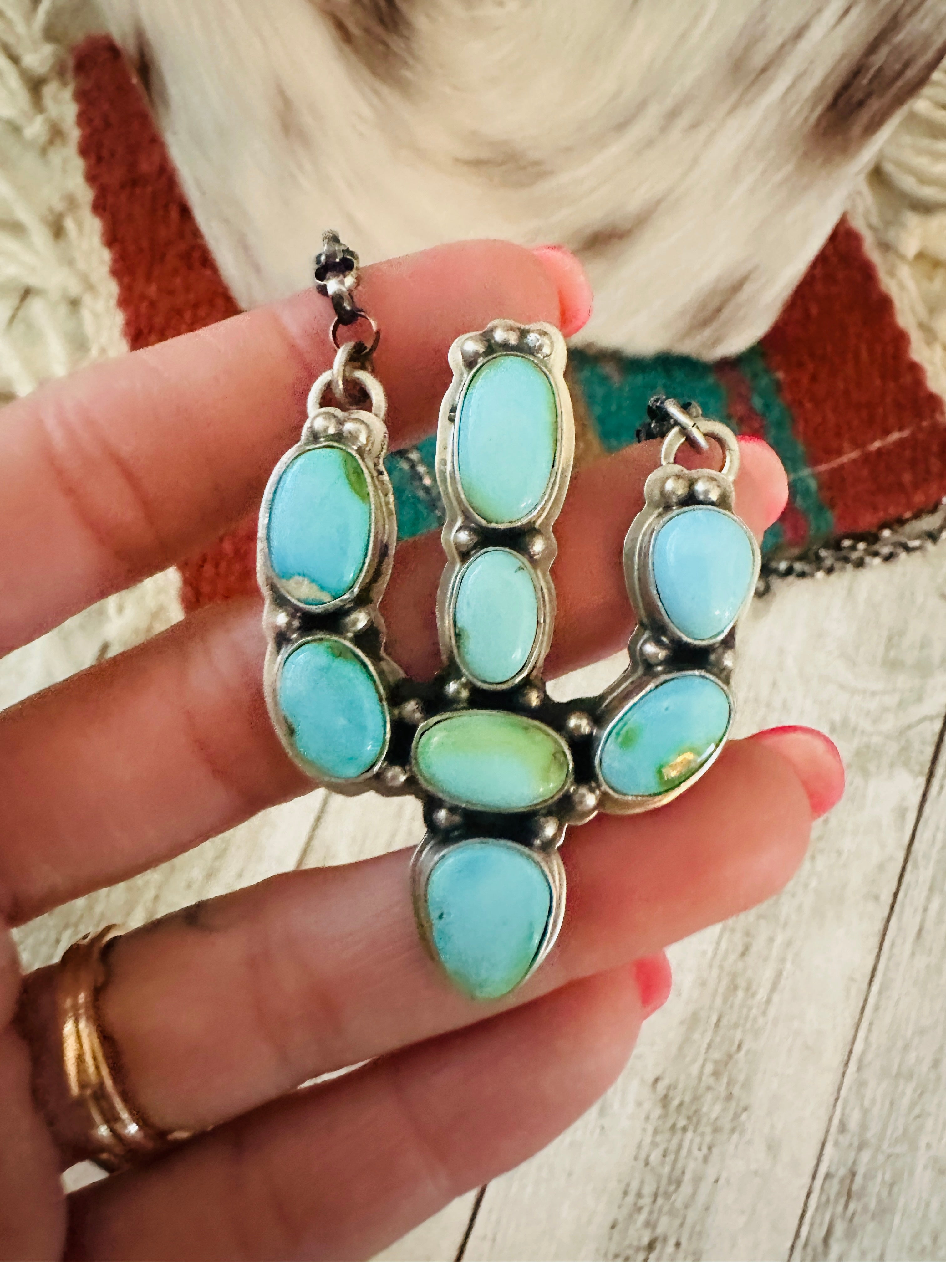 Handcrafted Sterling Silver & Turquoise Cactus Necklace by Emerson Thompson