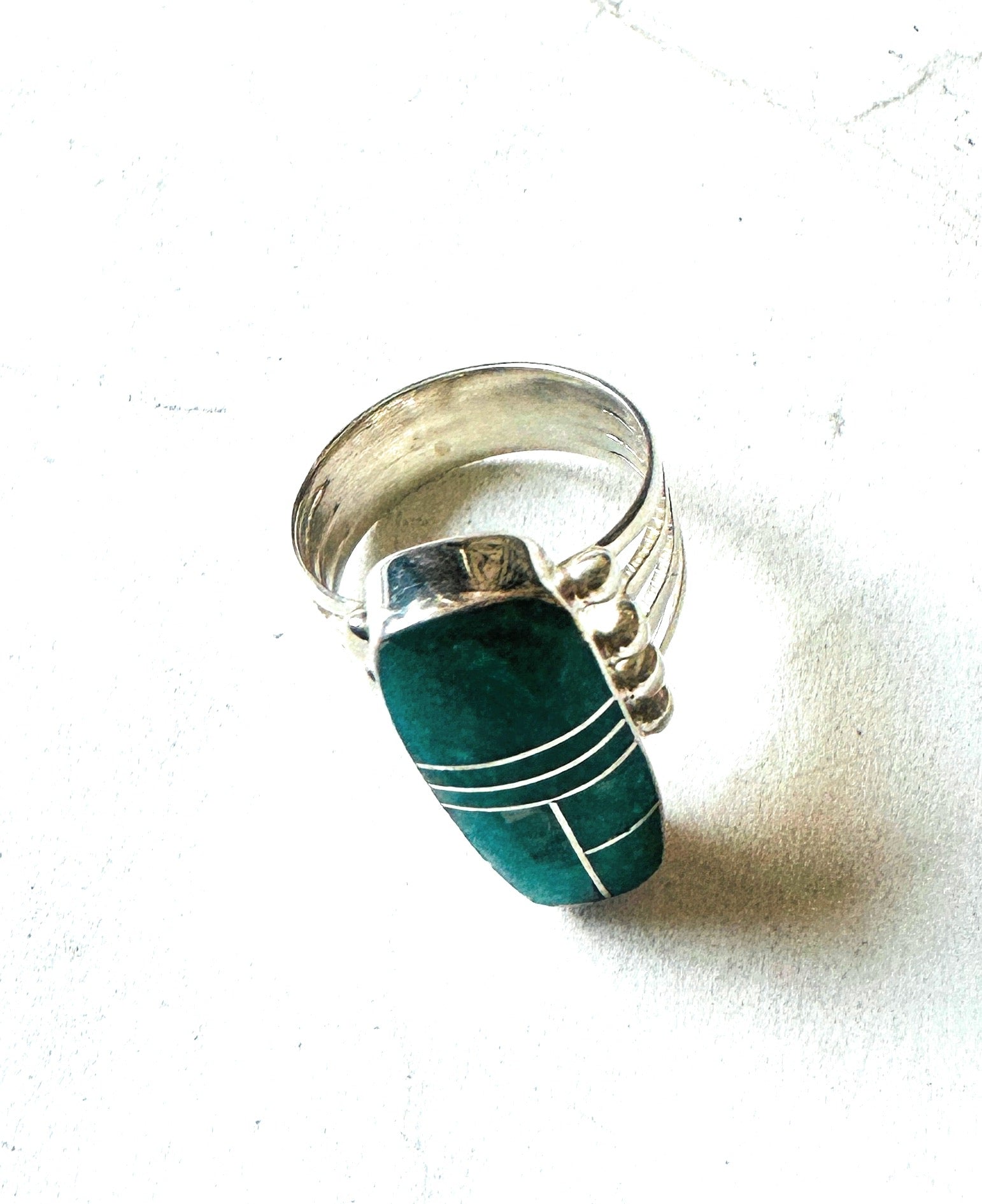 Navajo Turquoise & Sterling Silver Inlay Ring Size 6