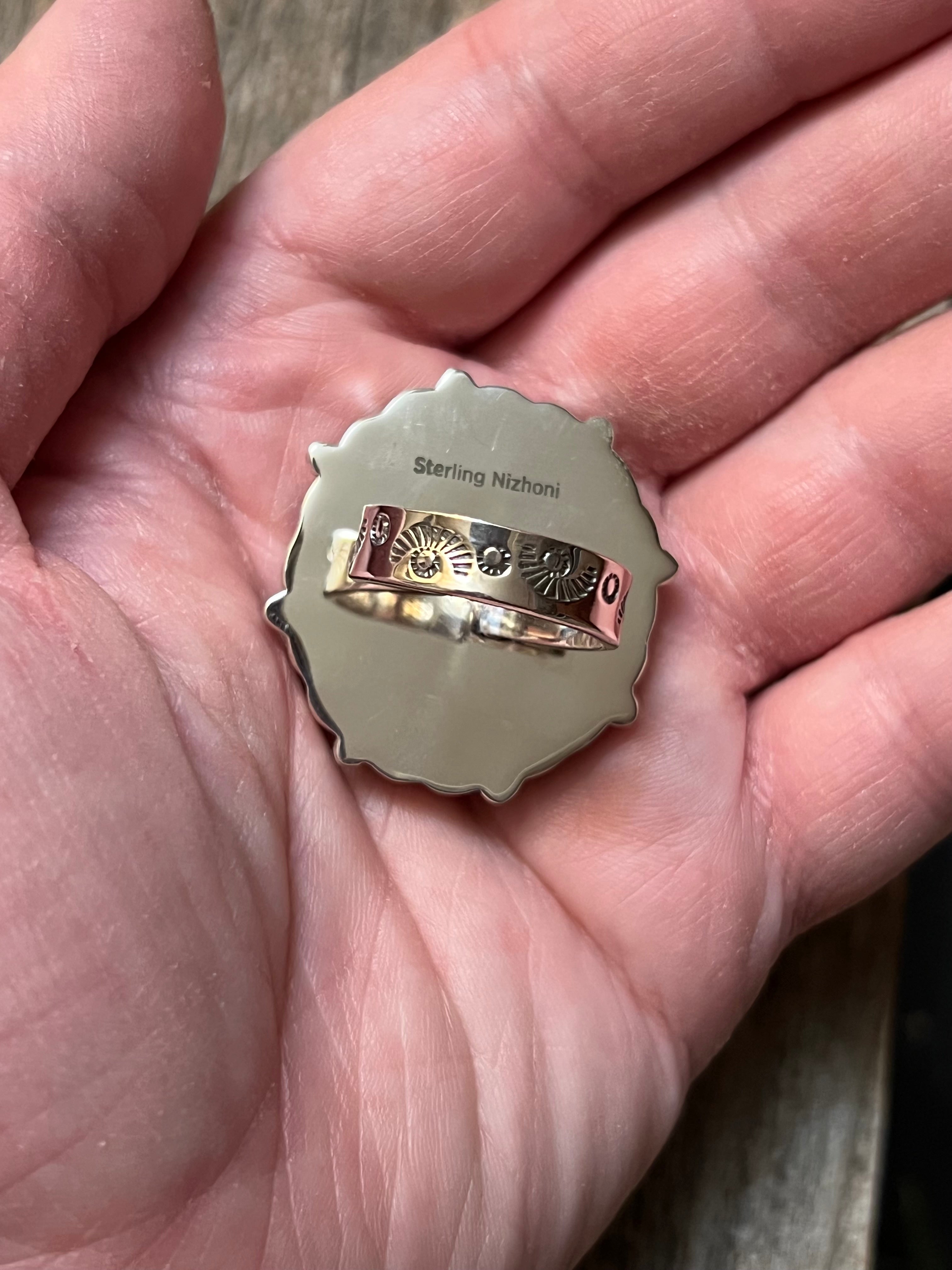 Handmade Palomino Turquoise Heart Cluster Sterling Silver Adjustable Ring