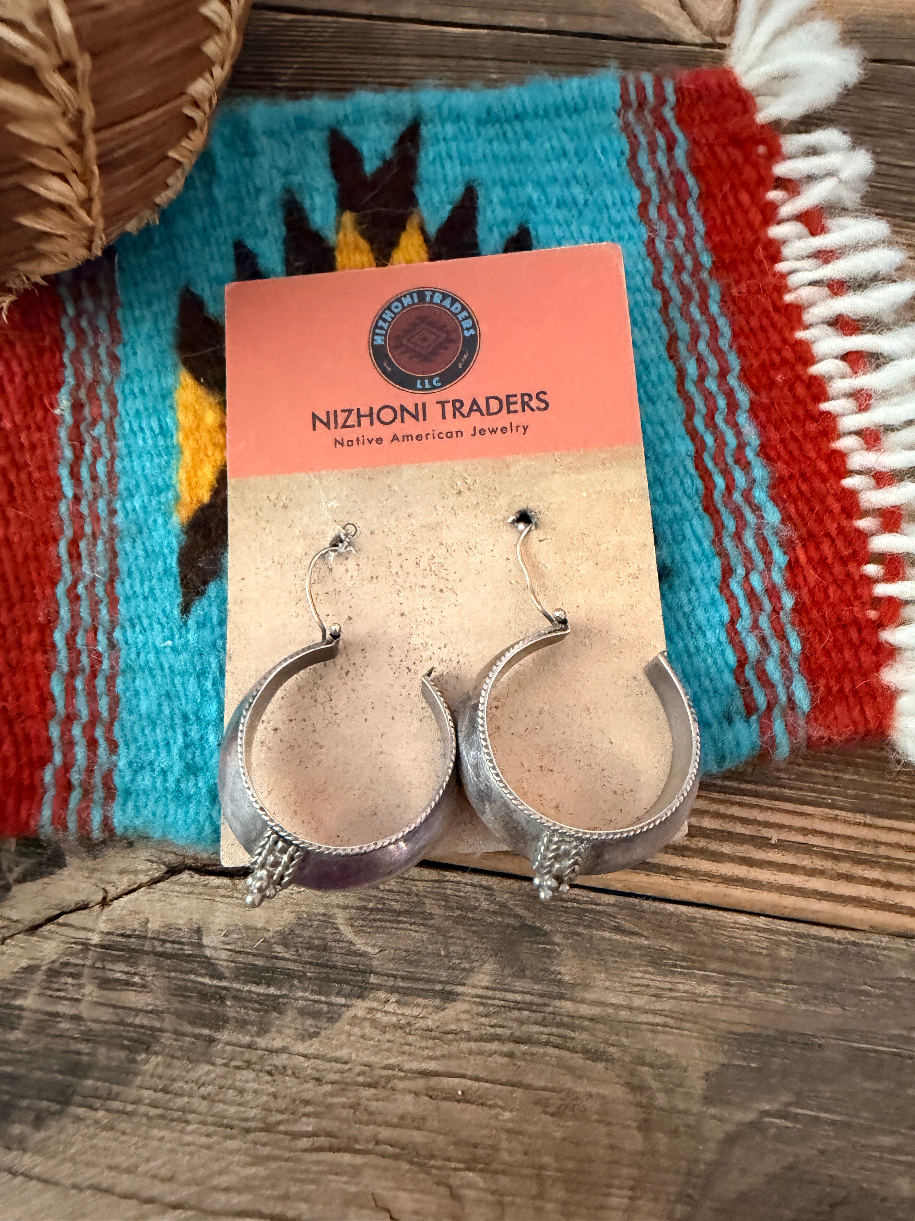 Old Pawn Handcrafted Sterling Silver Hoop Earrings