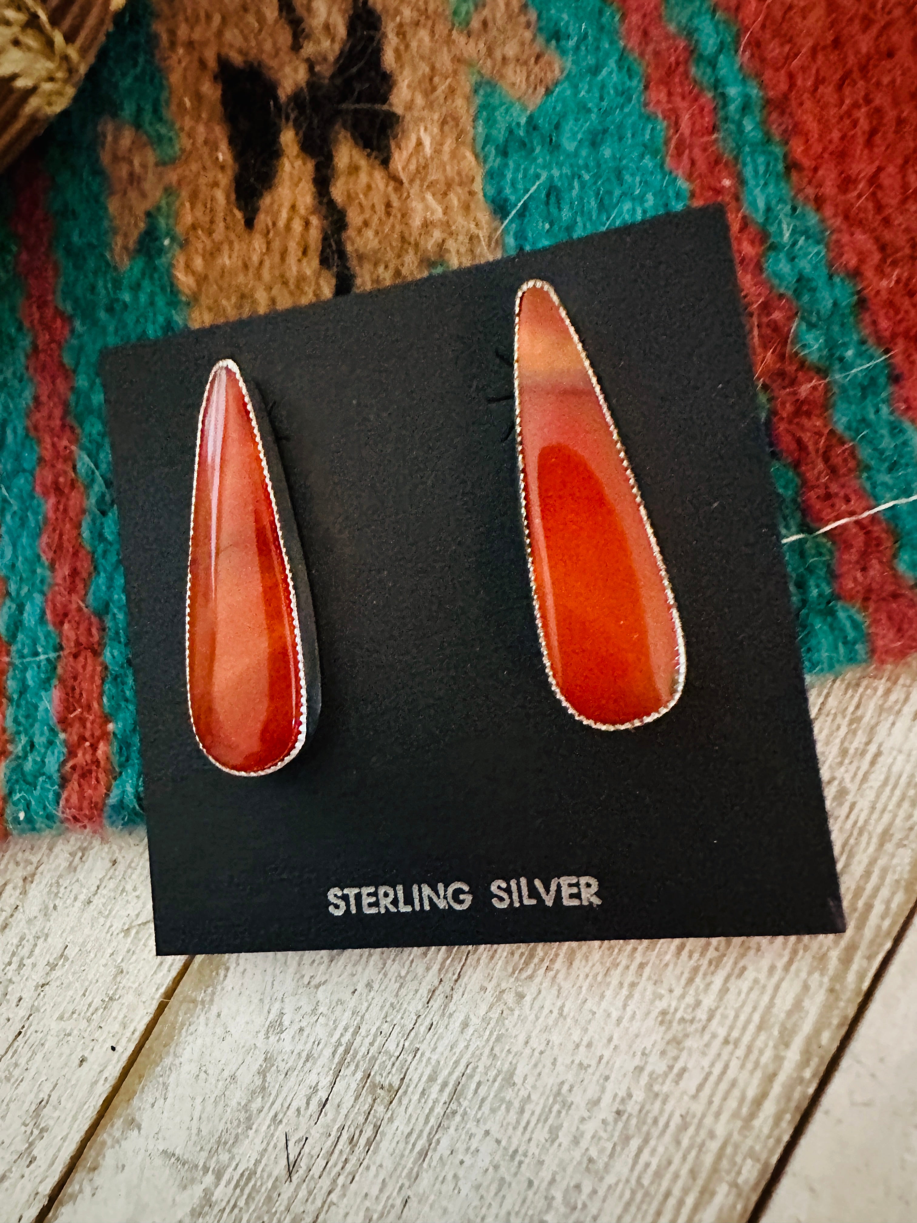 Navajo Jasper Sterling Silver Post Earrings Signed