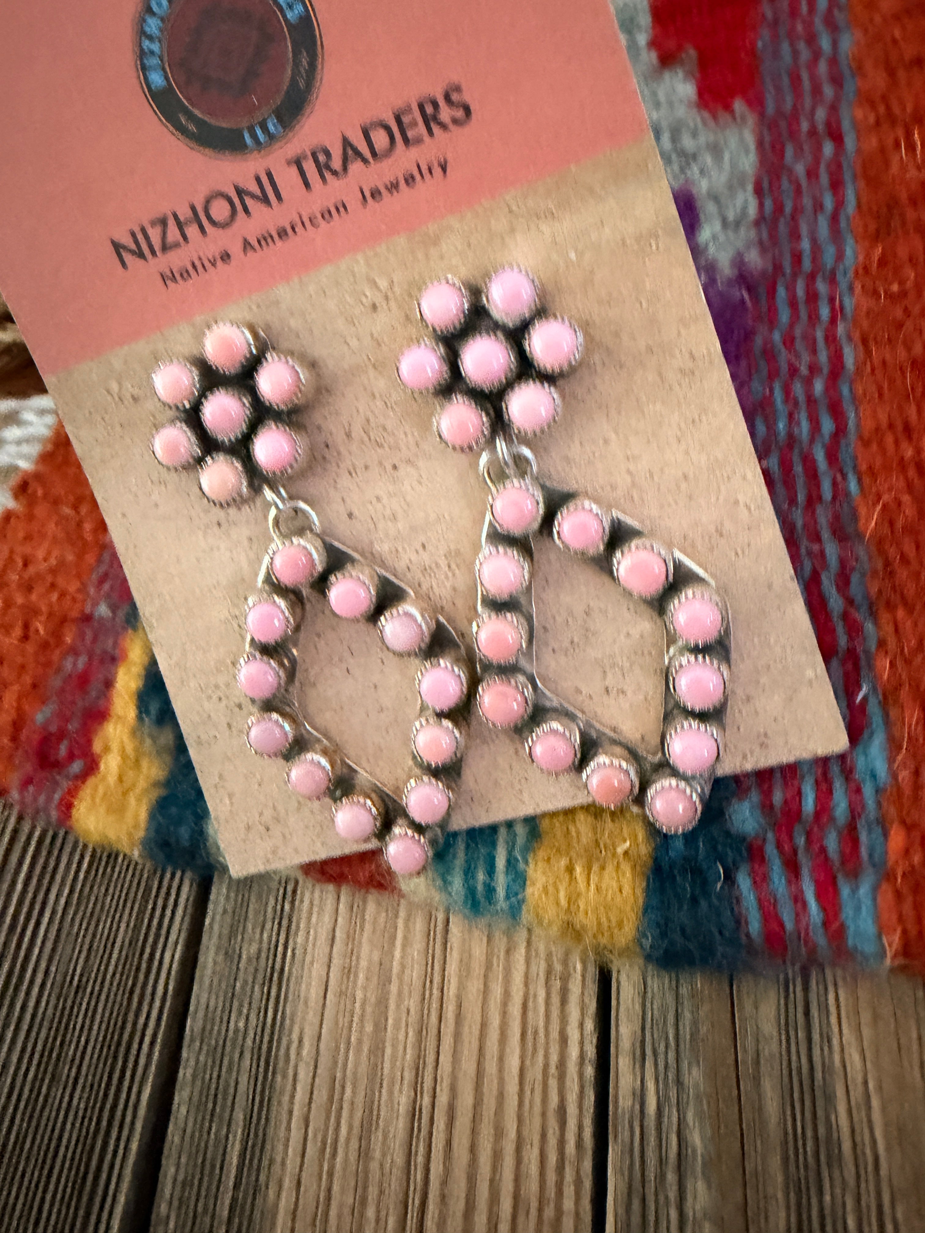 Handcrafted Queen Pink Conch & Sterling Silver Cluster Dangle Earrings