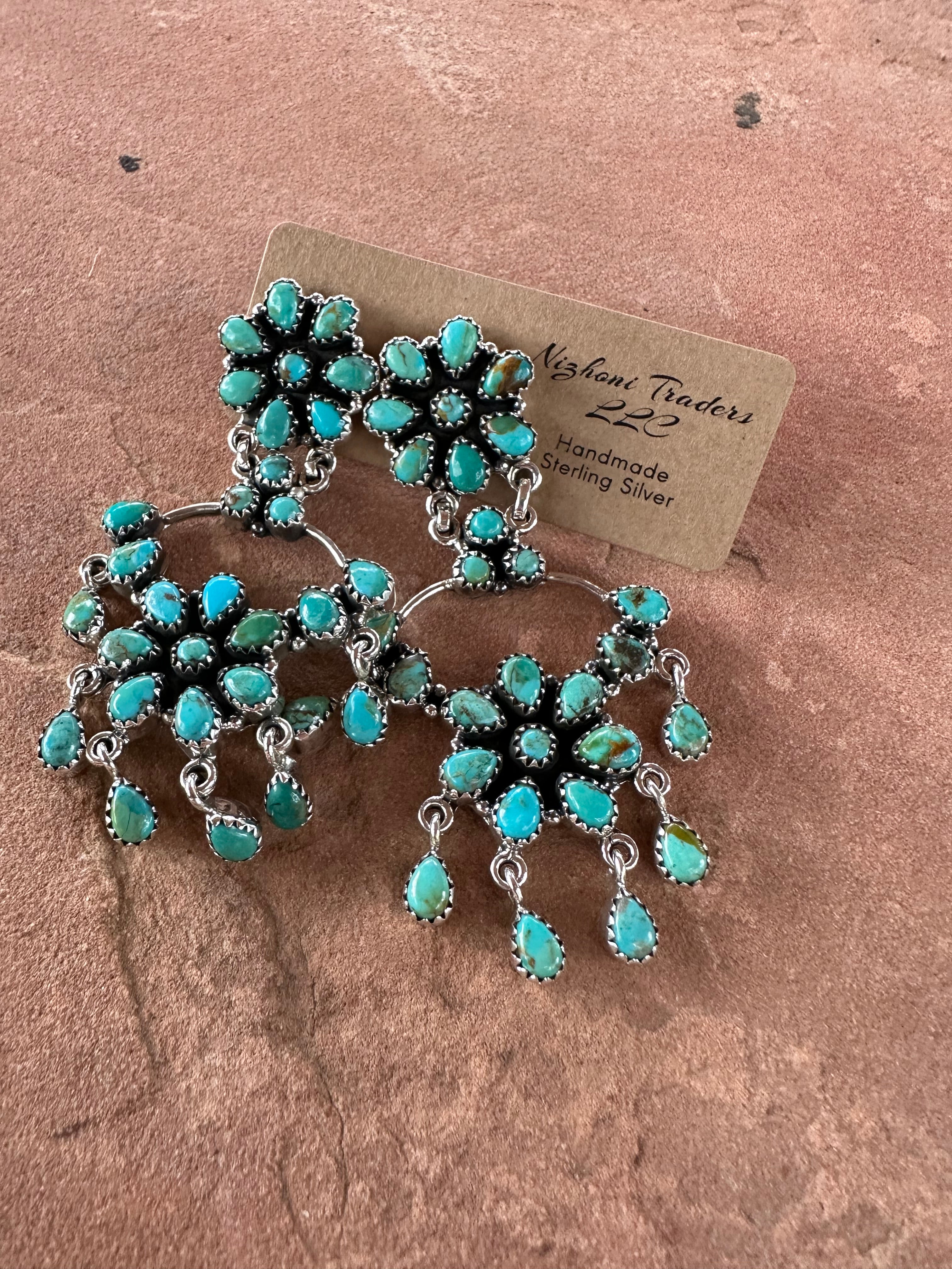 Handmade Stunning Turquoise and Sterling Silver Dangle Earrings