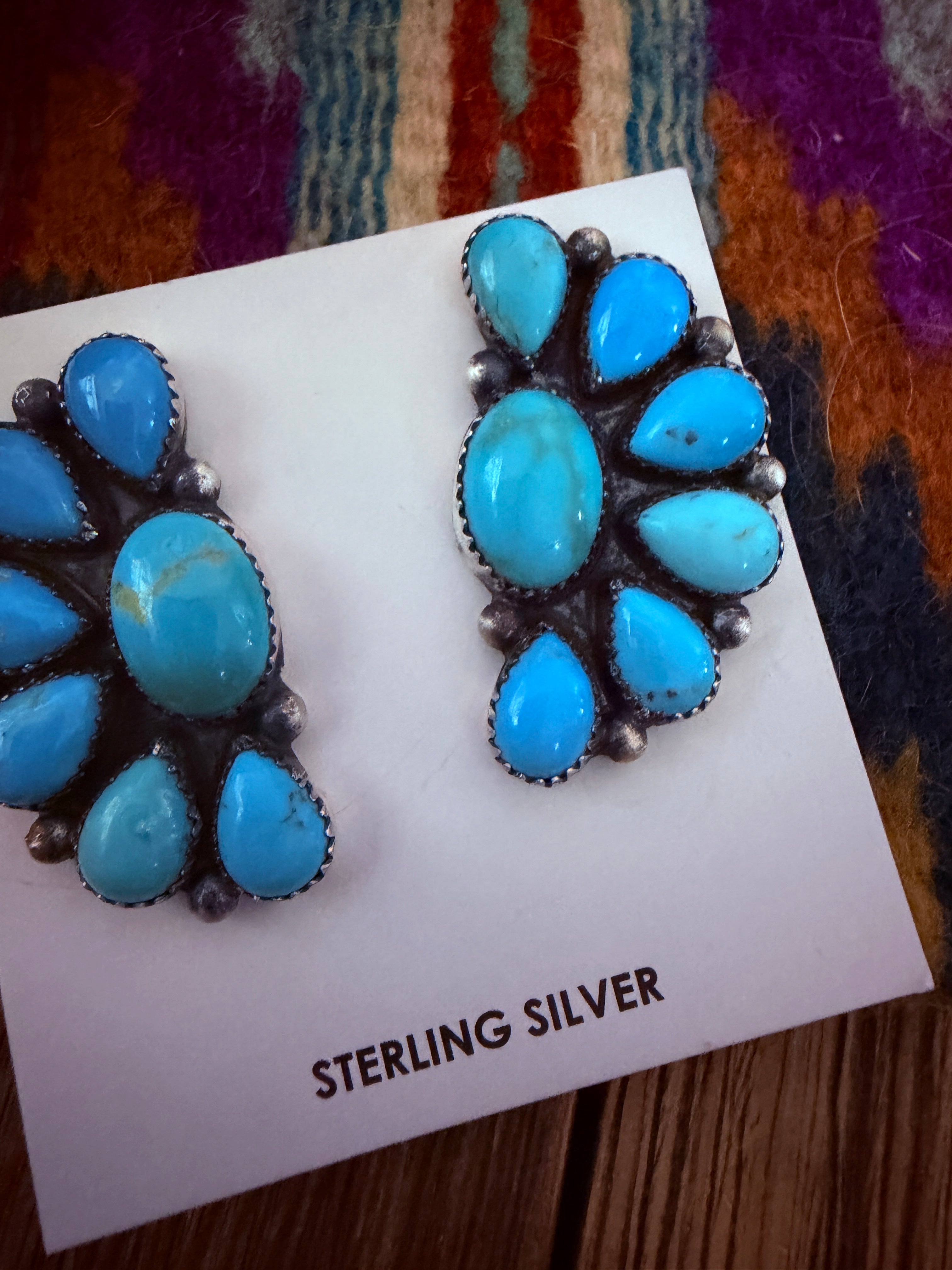 Handcrafted Turquoise & Sterling Silver Post Earrings by Hiram Largo