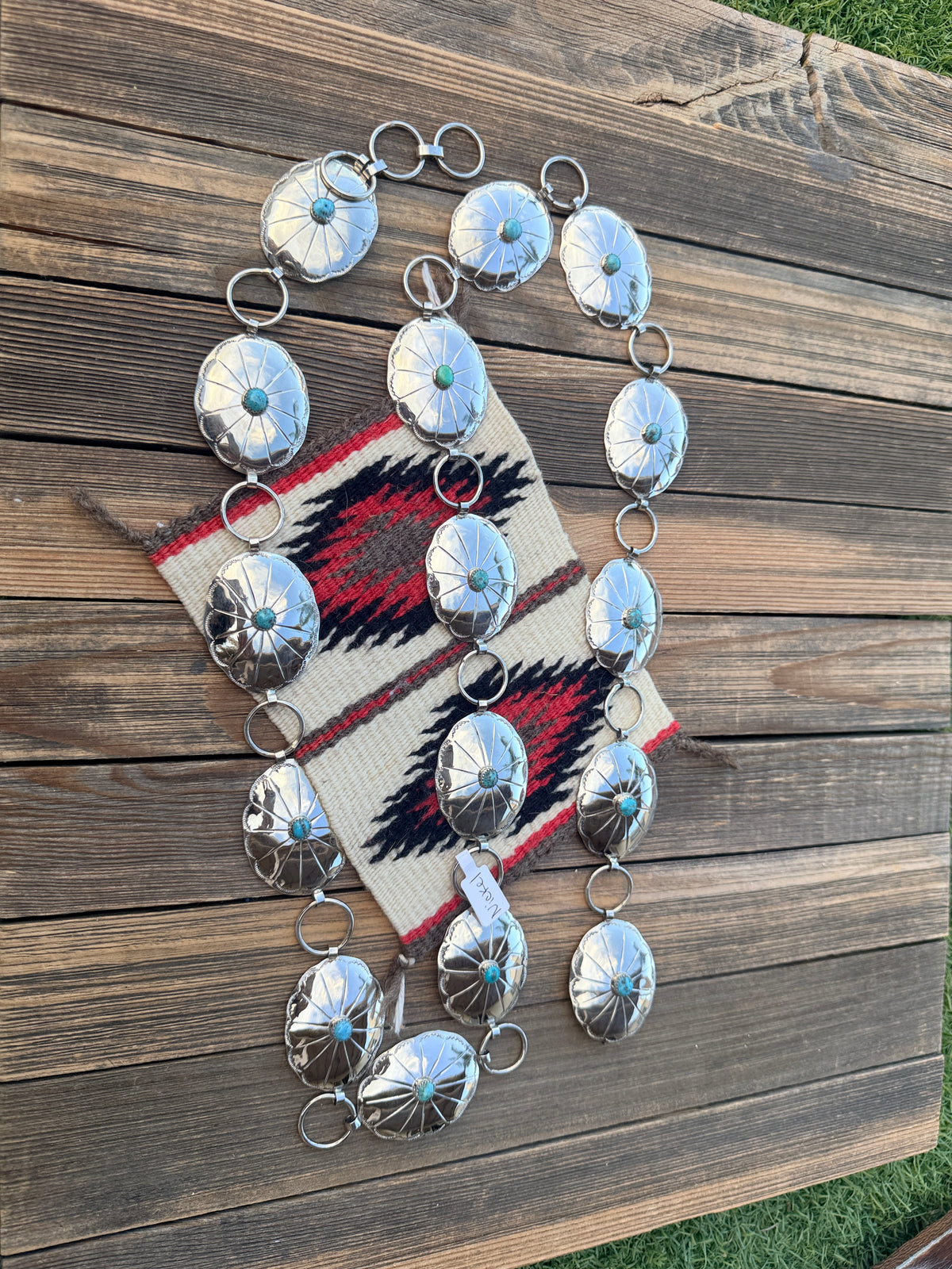 Handcrafted Vintage Old Pawn Turquoise & Nickel Concho Belt