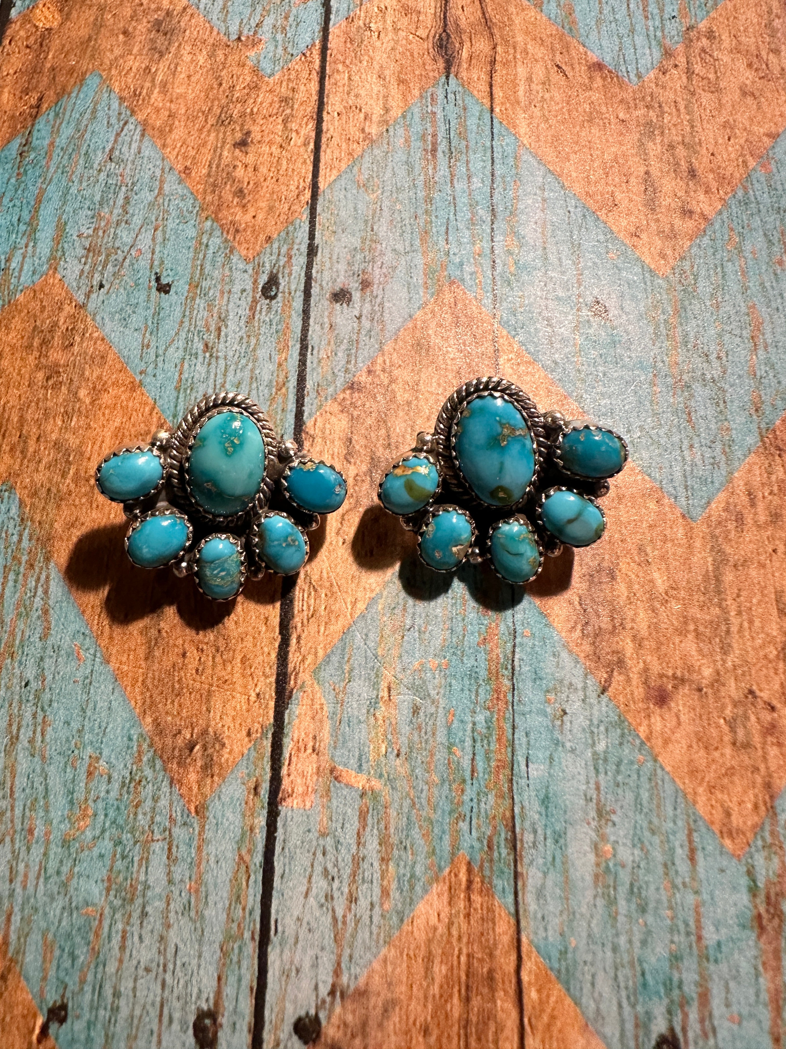 Handmade Sonoran Mountain Turquoise and Sterling Silver Post Earrings MORE BLUES