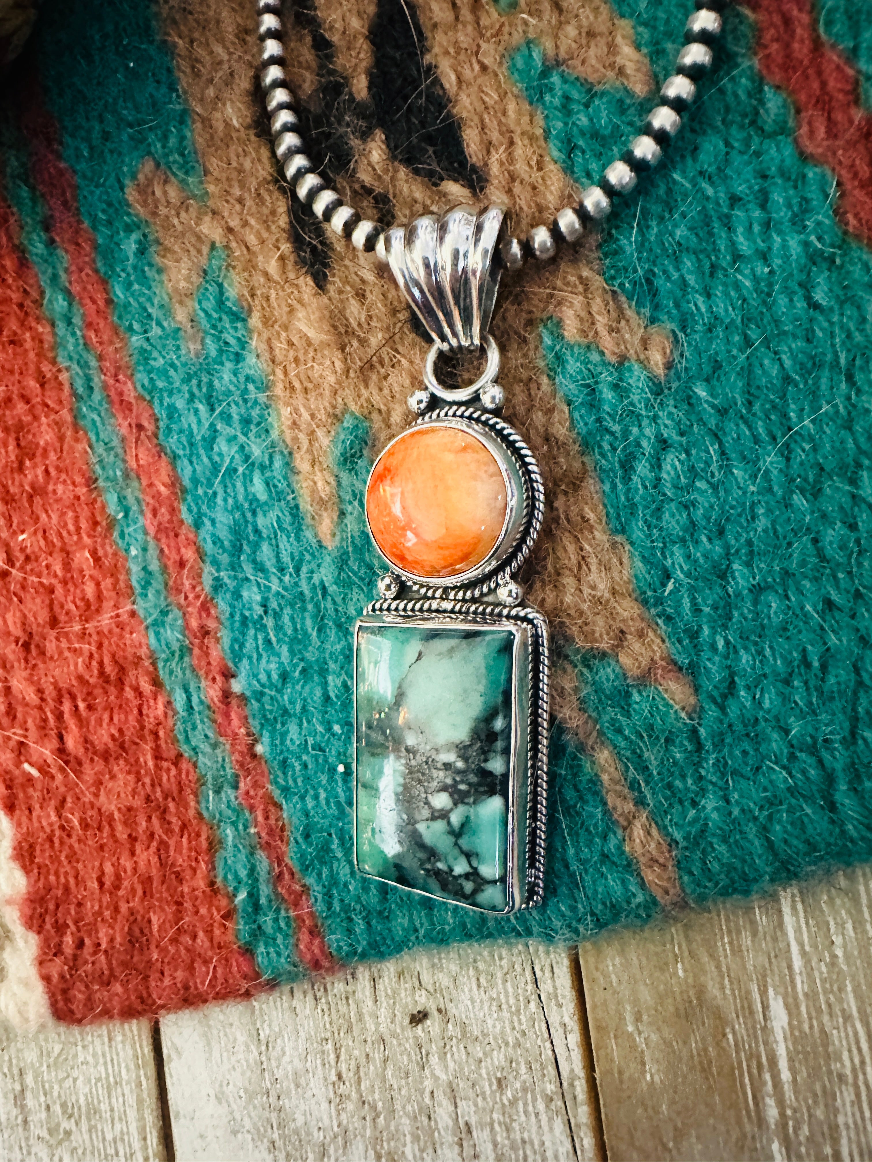 Handcrafted Sterling Silver, Spiny & Turquoise Pendant