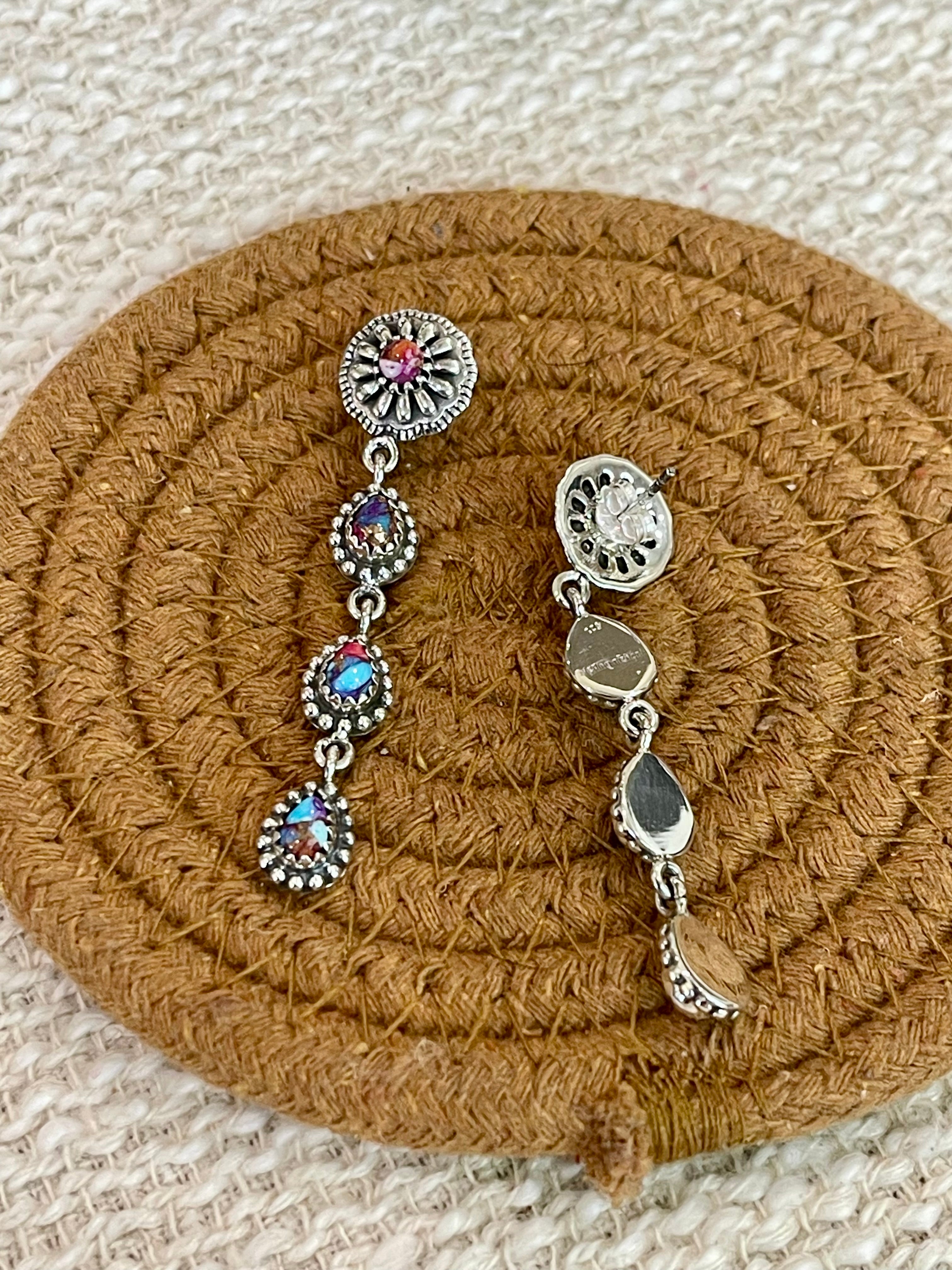 Handmade Sterling Silver, Pink Dream & Turquoise Post Dangle Earrings