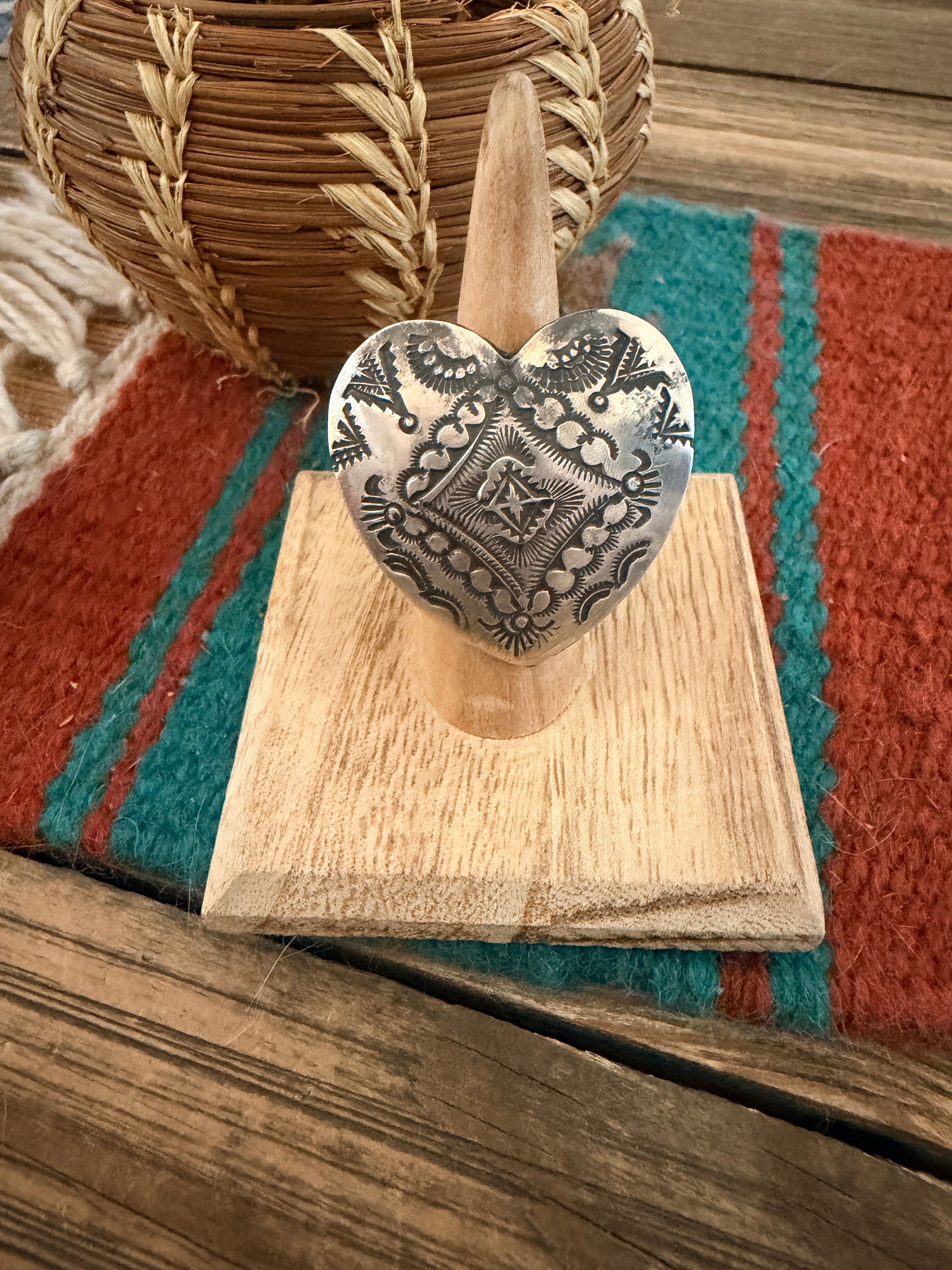Handcrafted Sterling Silver Adjustable Heart Concho Ring by Vincent Platero