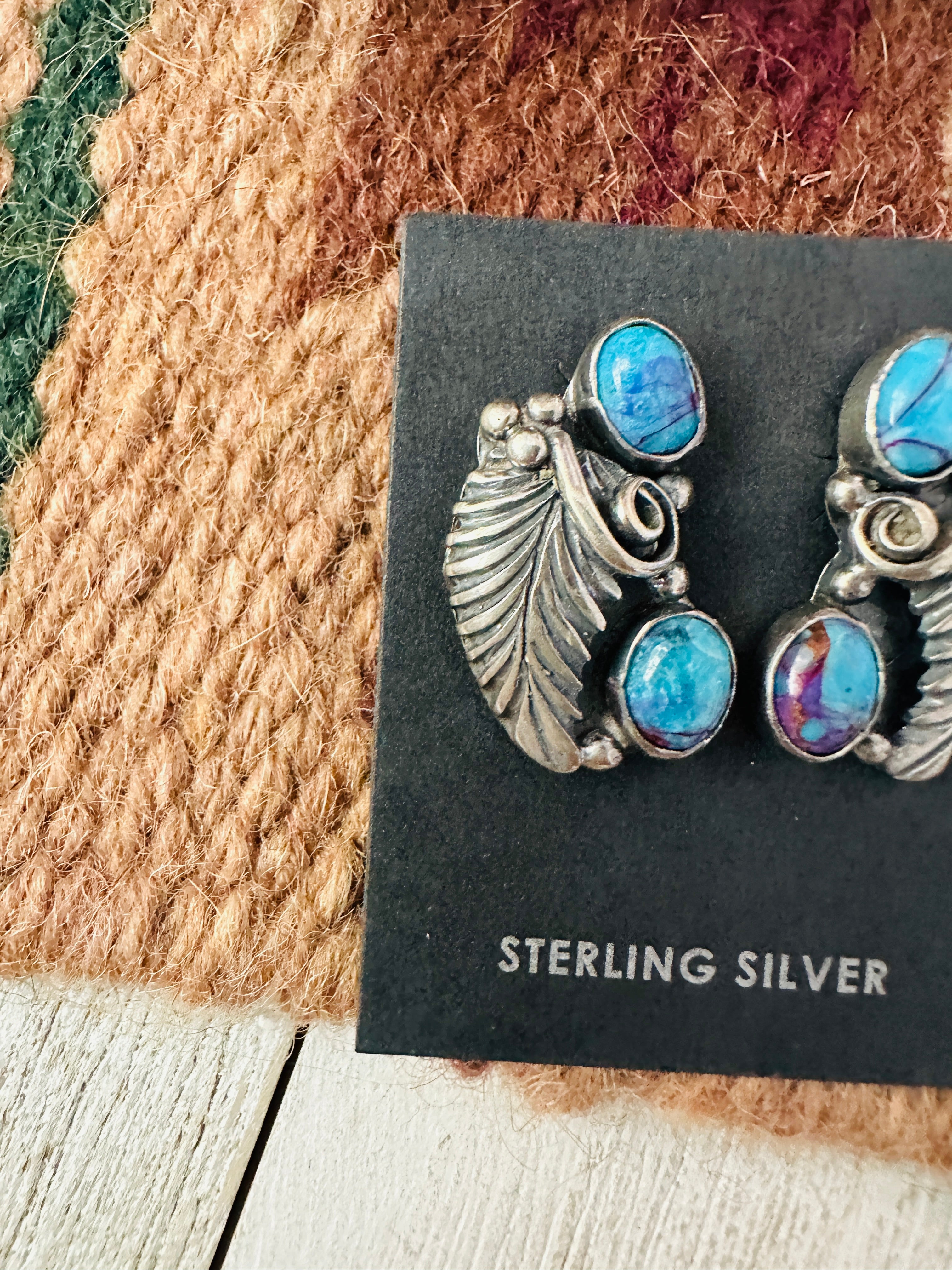 Navajo Sterling Silver & Purple Mojave Post Dangle Earrings