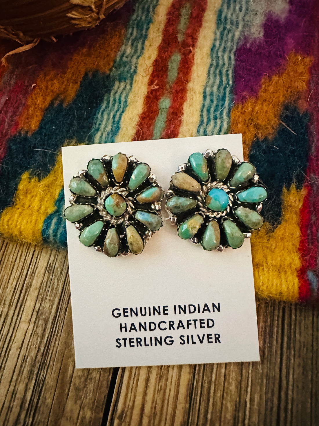 Handcrafted Turquoise & Sterling Silver Cluster Post Earrings