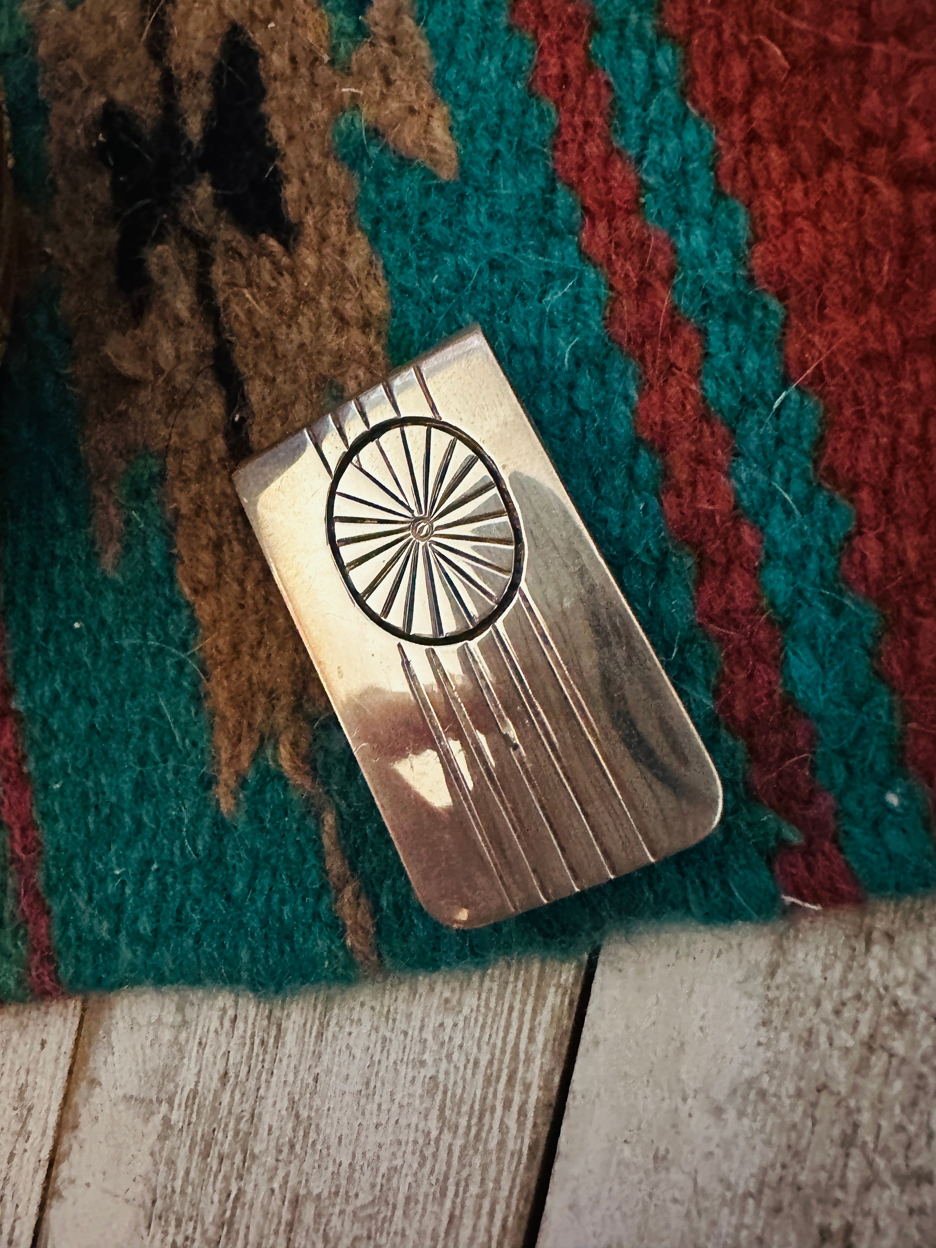 Navajo Hand Stamped Sterling Silver Money Clip