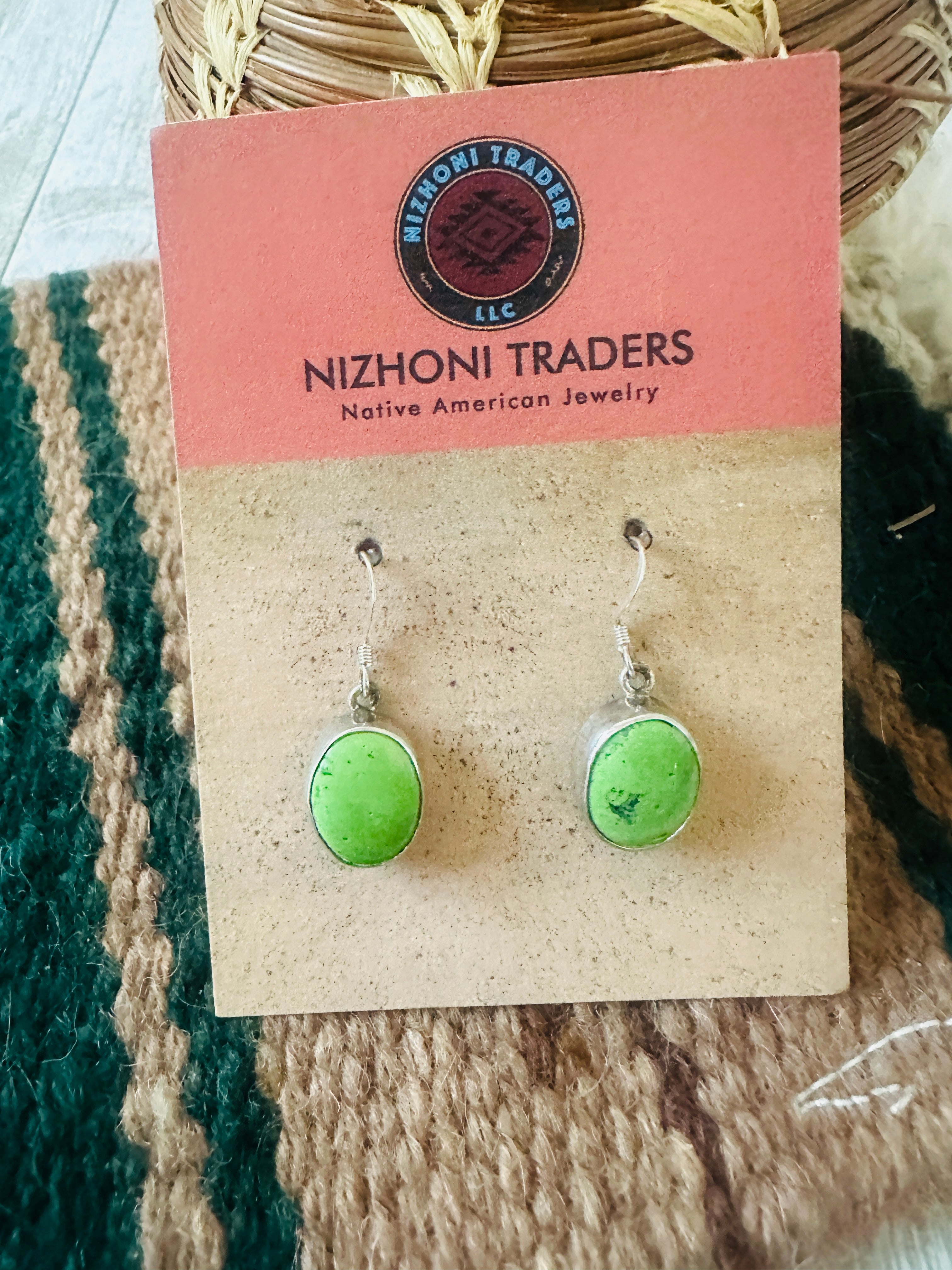 Navajo Green Turquoise & Sterling Silver Dangle Earrings