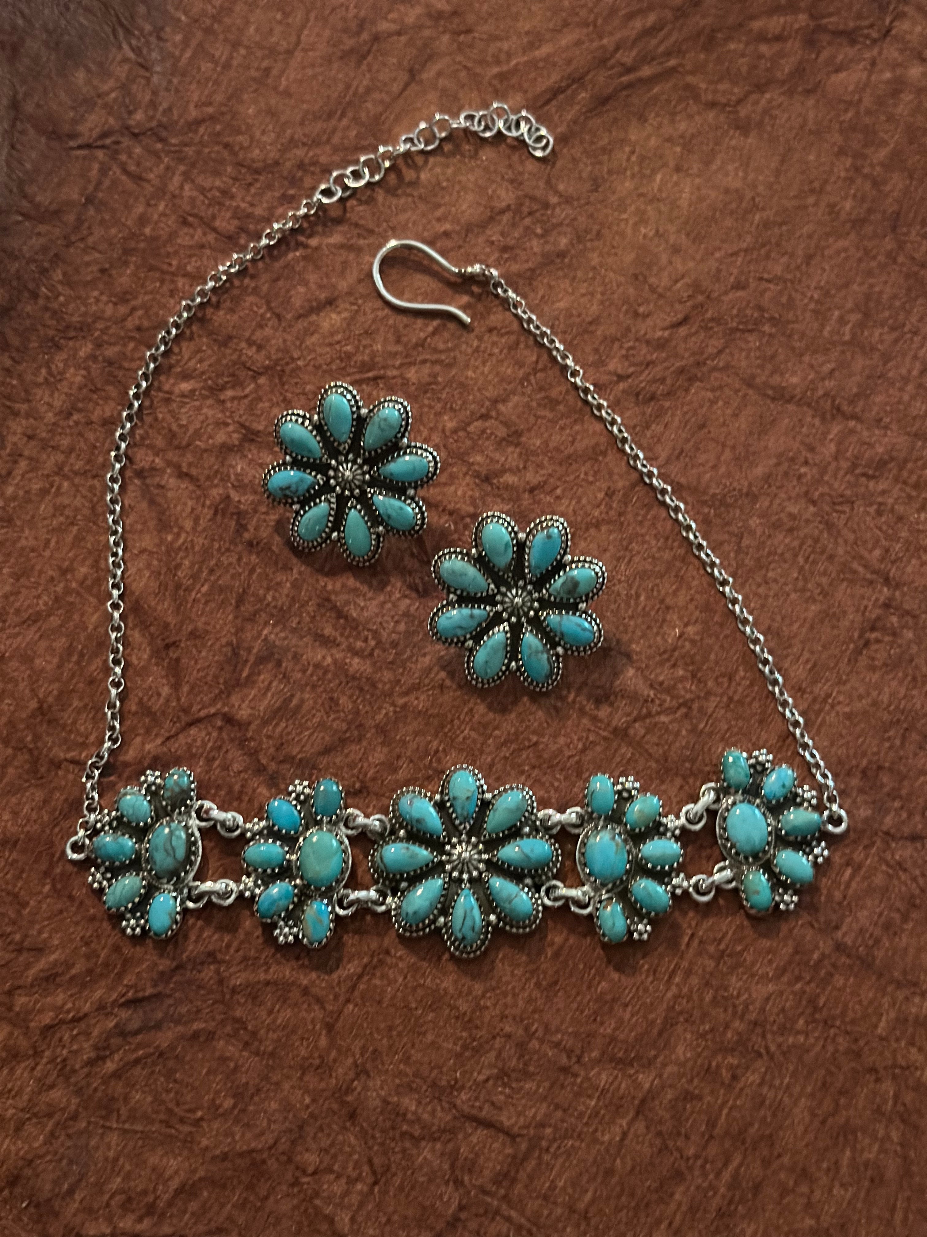 Nizhoni Kingman Turquoise & Sterling Silver Choker Necklace & Earring Set