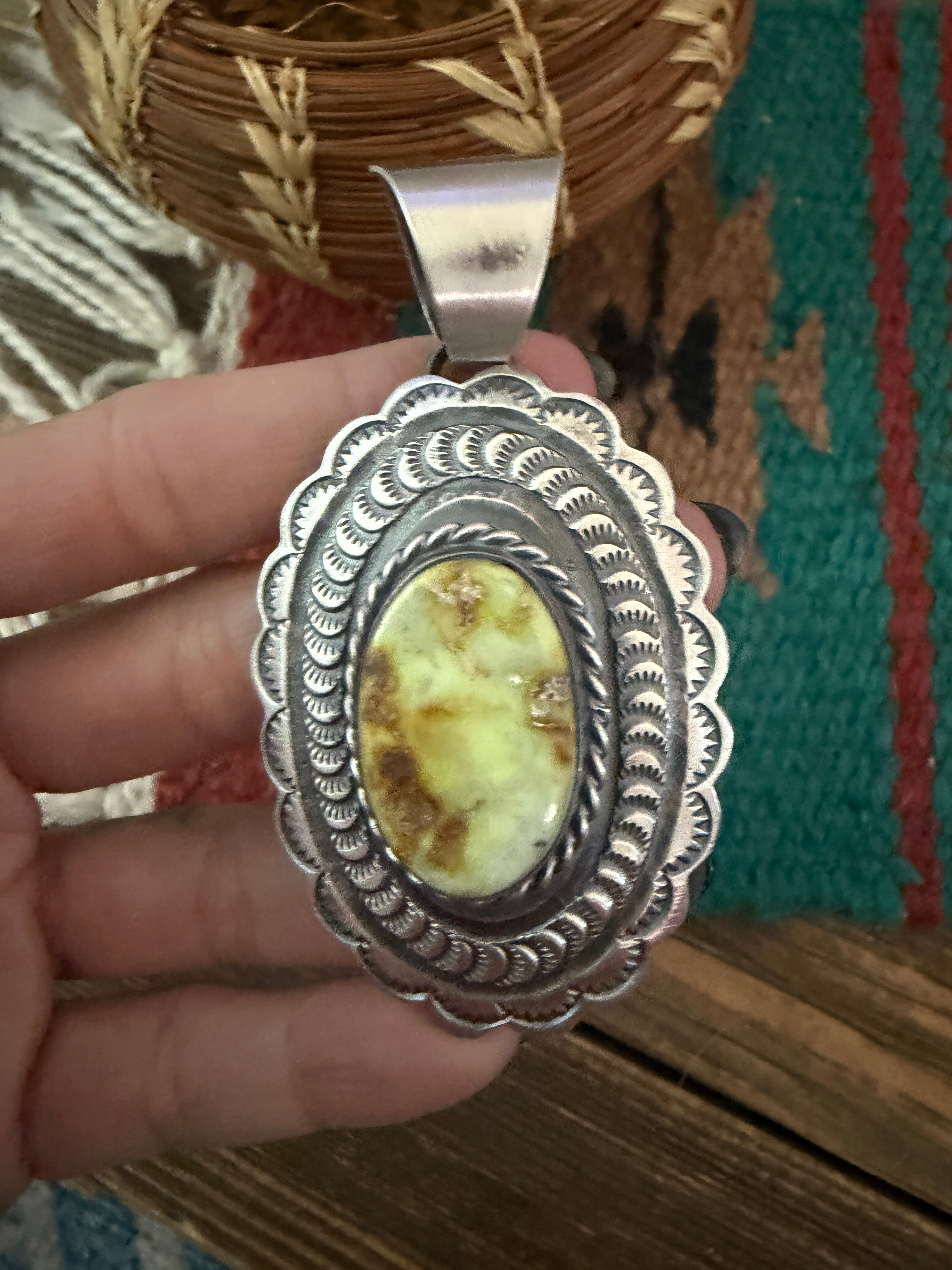 Handcrafted Sterling Silver & Palomino Turquoise Concho Pendant by Chimney Butte