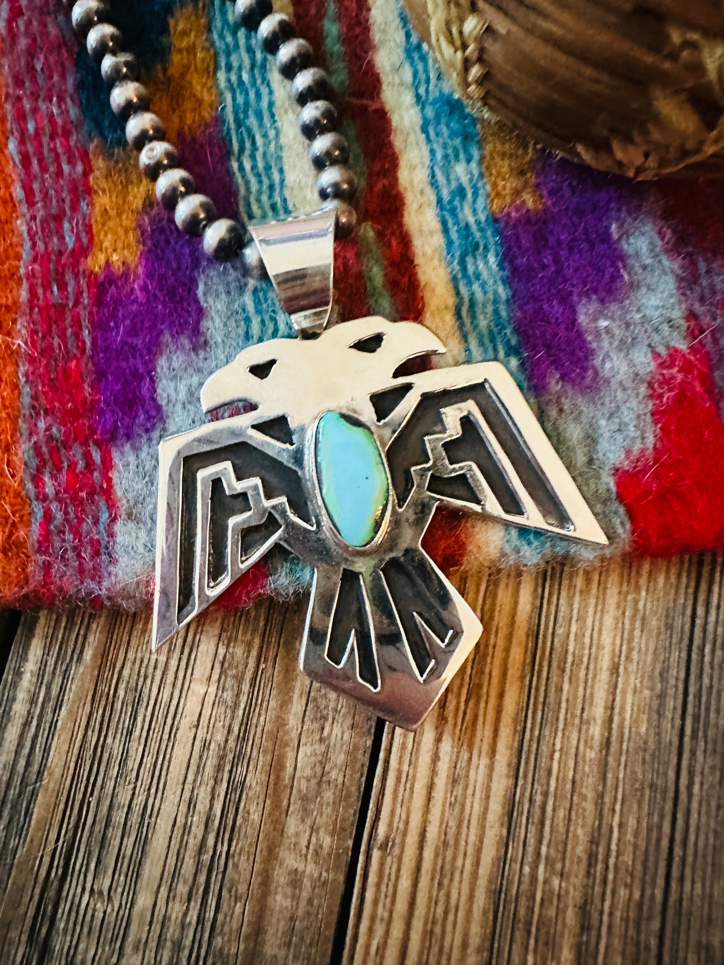 Handcrafted Sterling Silver & Turquoise Thunderbird Pendant