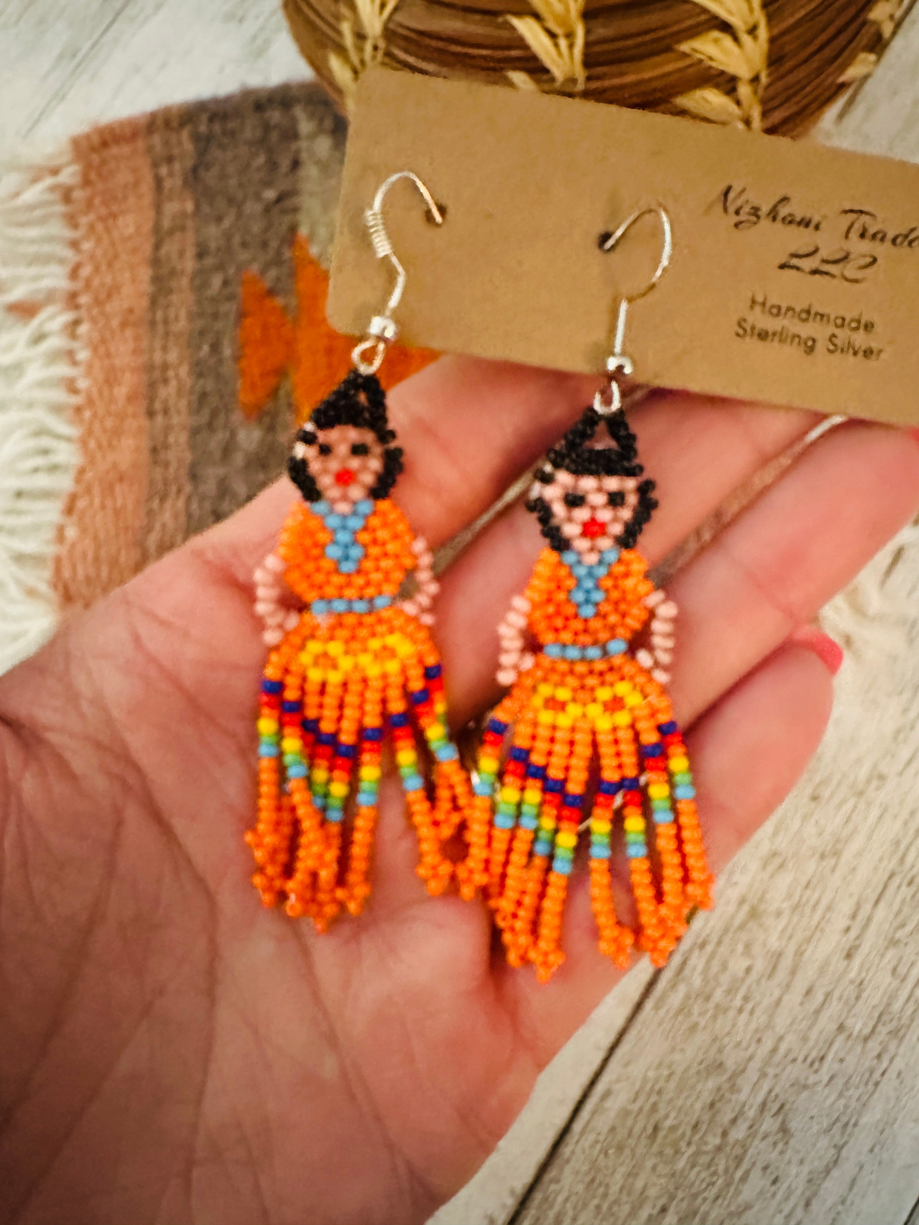 Handmade Multicolor Beaded Lady Dangle Earrings