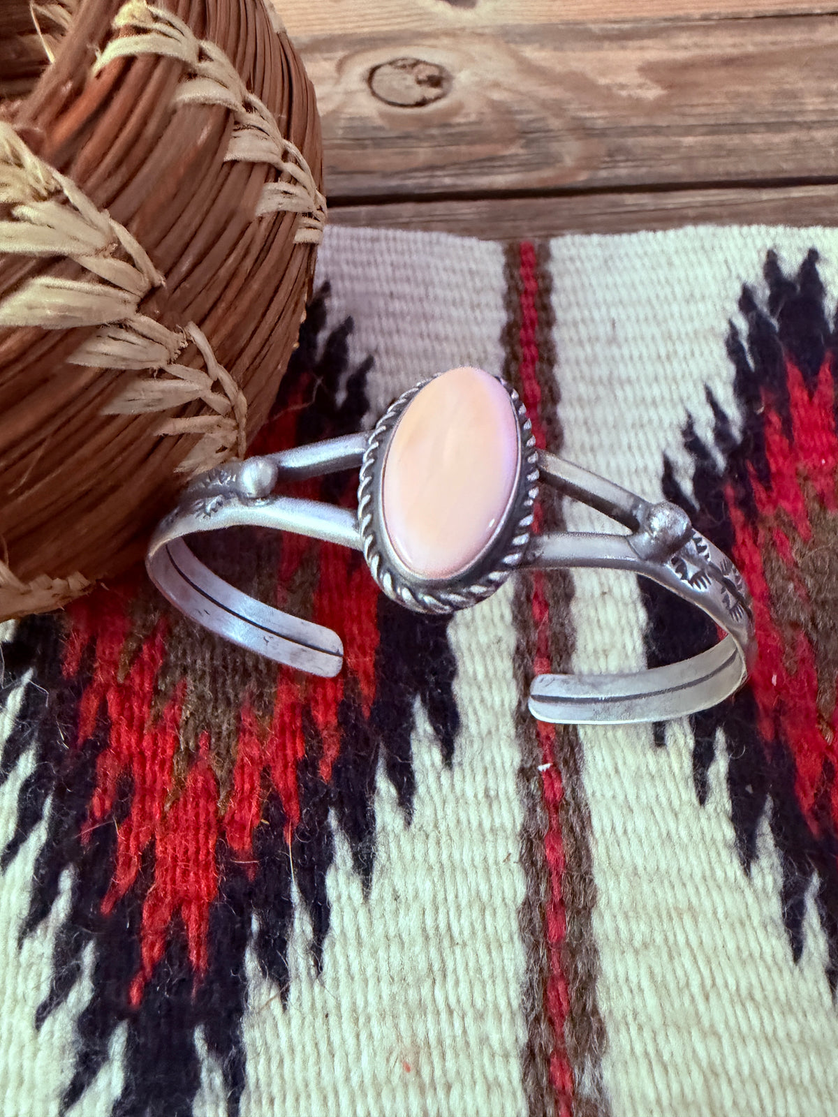 Handcrafted Queen Pink Conch & Sterling Silver Cuff Bracelet
