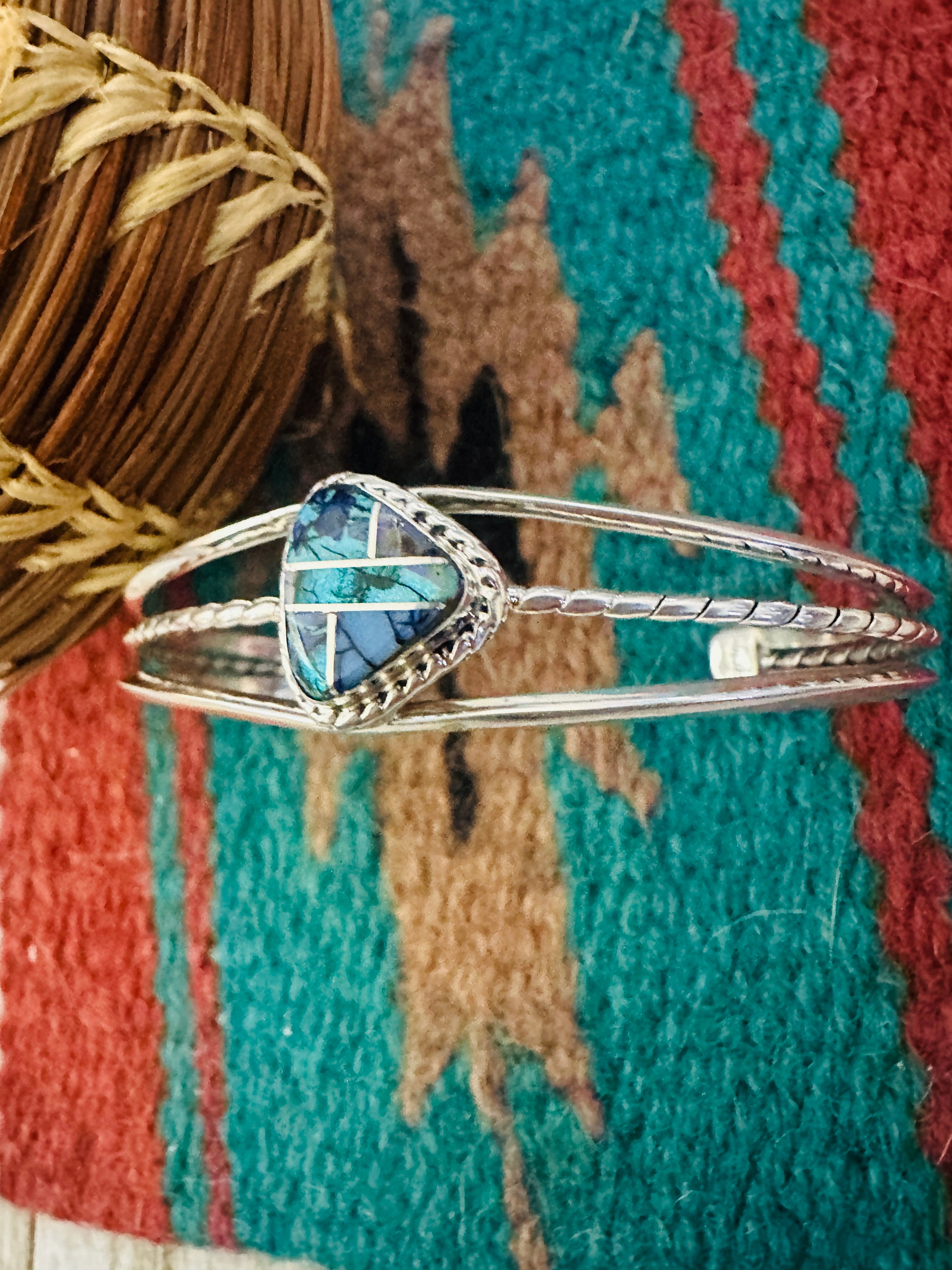 Handcrafted Opal & Sterling Silver Inlay Cuff Bracelet
