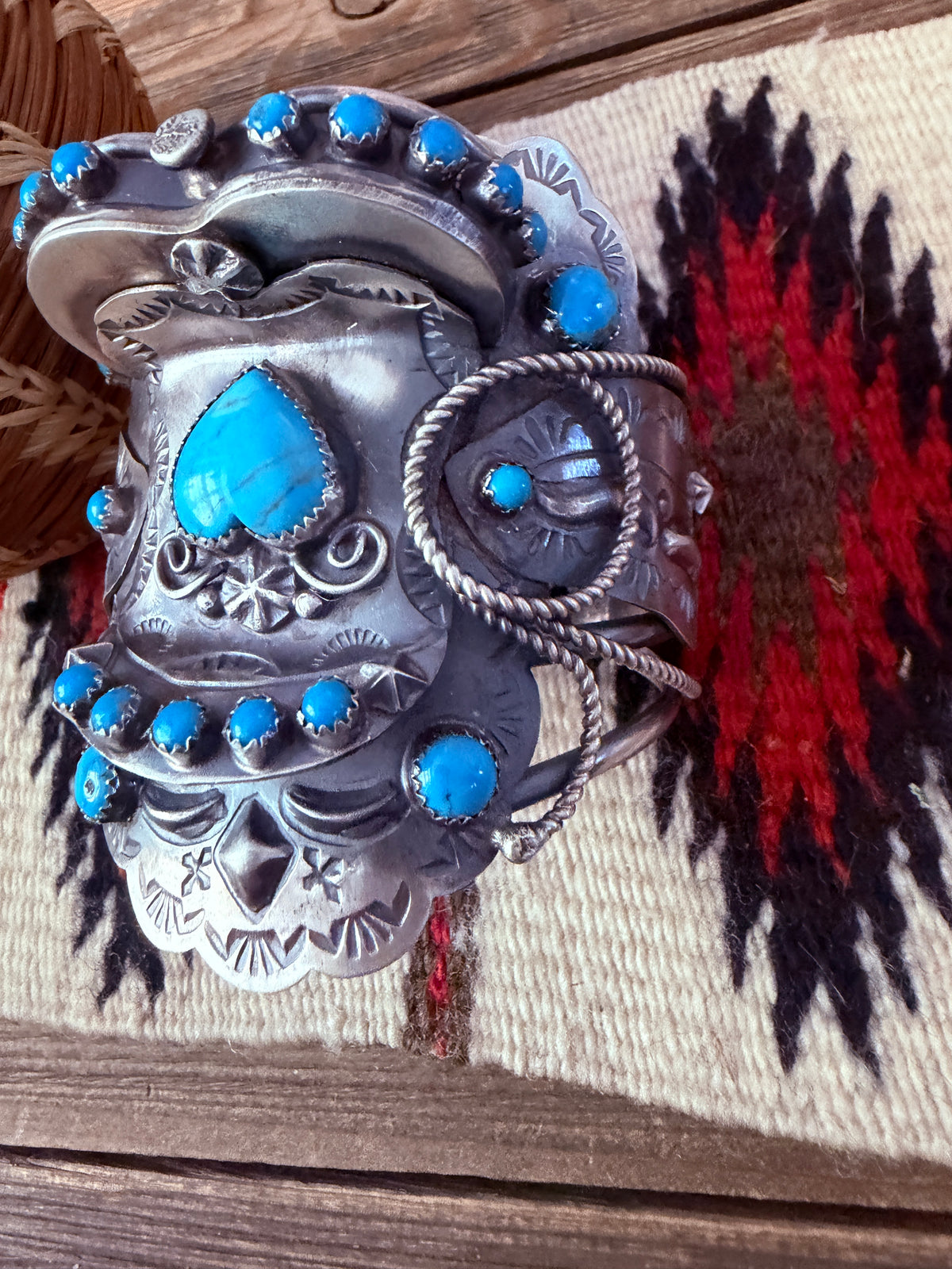Handcrafted Turquoise & Sterling Silver Saddle Cuff Bracelet by Tim Yazzie