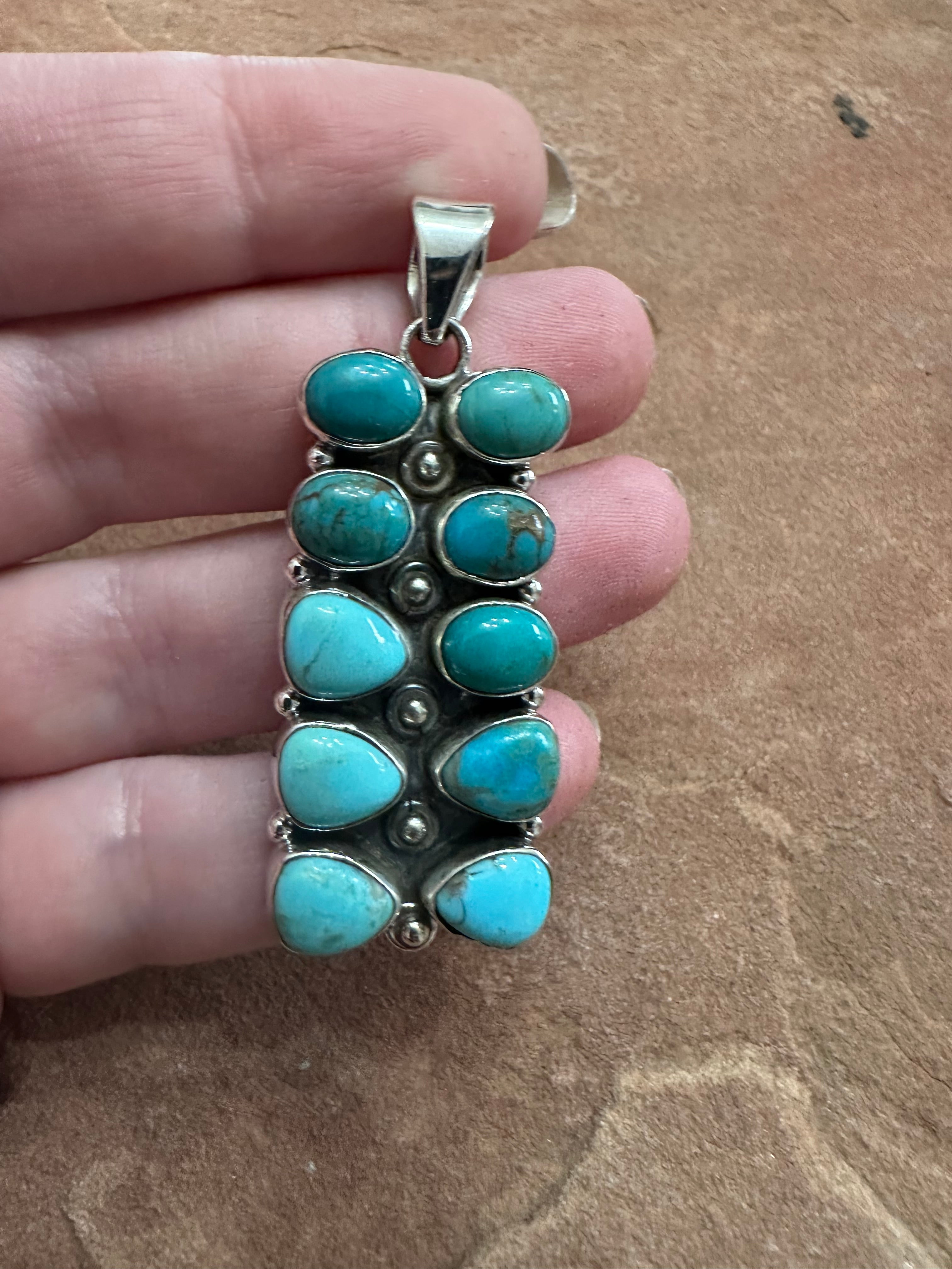 Beautiful Handmade Sterling Silver & Turquoise Cluster Pendant