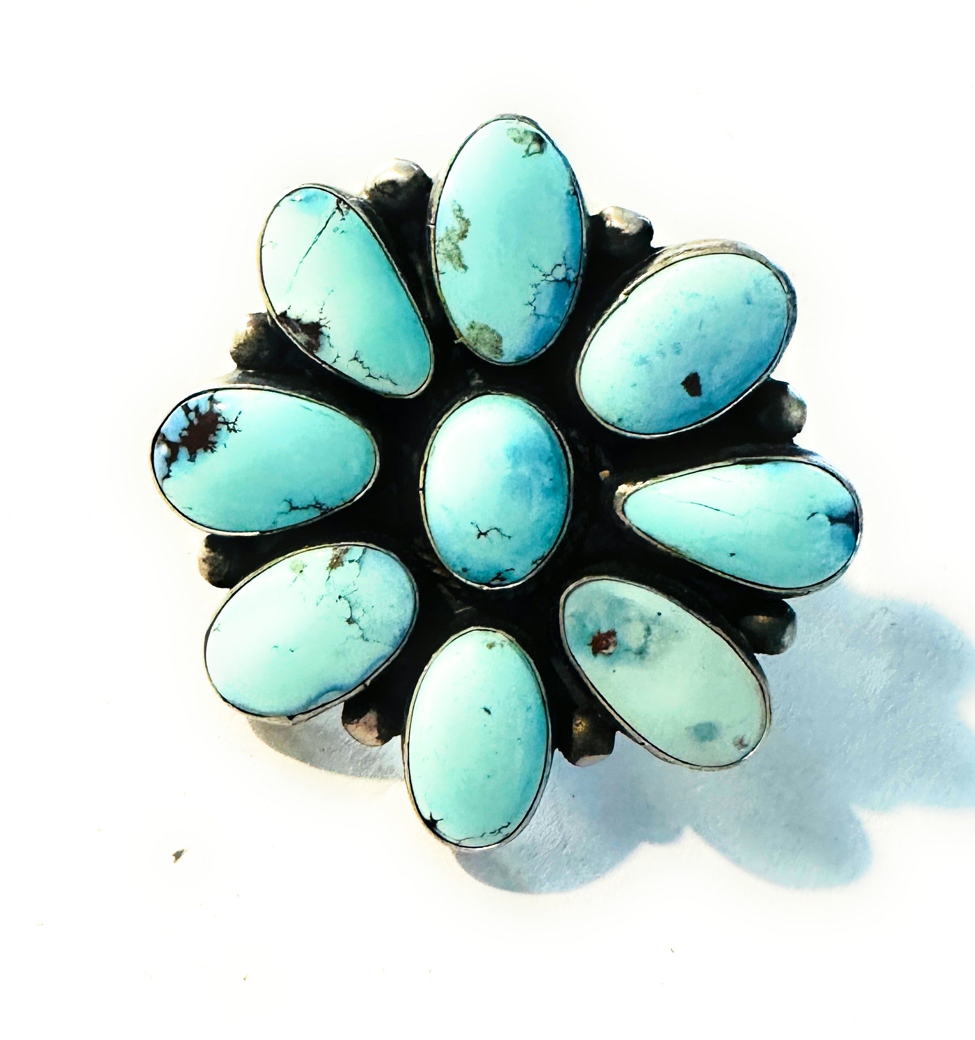 Navajo Golden Hills Turquoise & Sterling Silver Cluster Ring Size 8.75