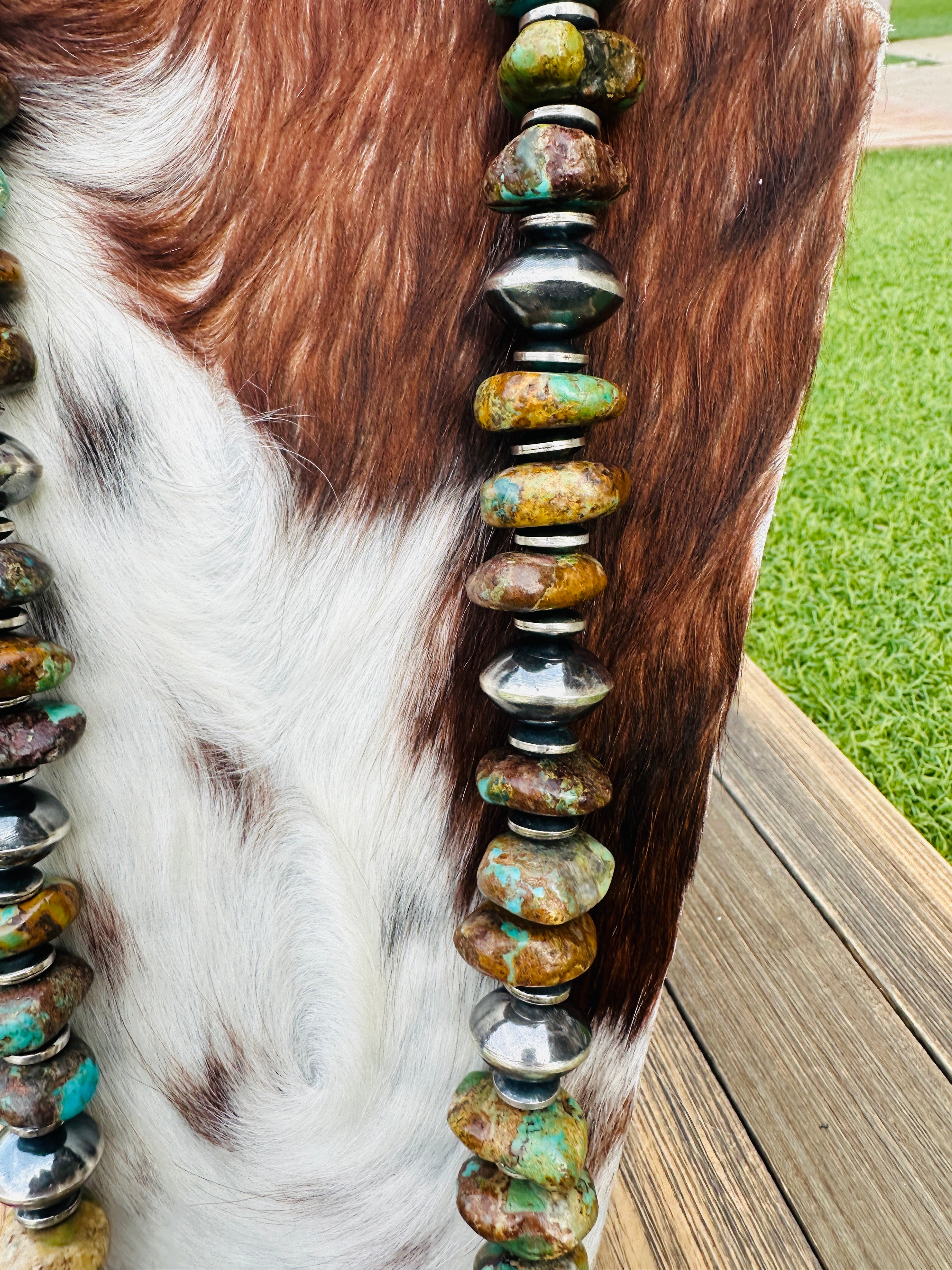 Handcrafted Royston Turquoise & Sterling Silver Beaded Necklace