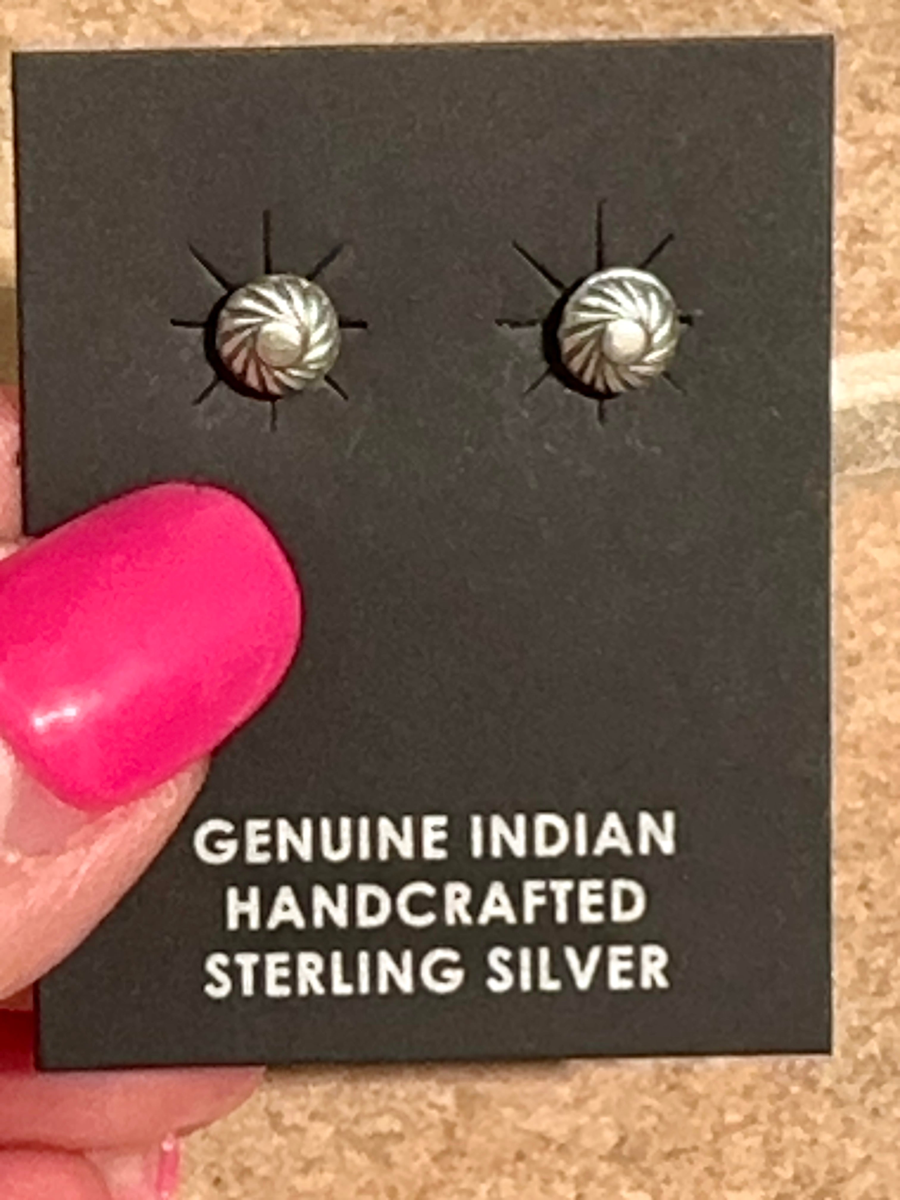 Navajo Sterling Silver Concho Swirl Stud Post Earrings