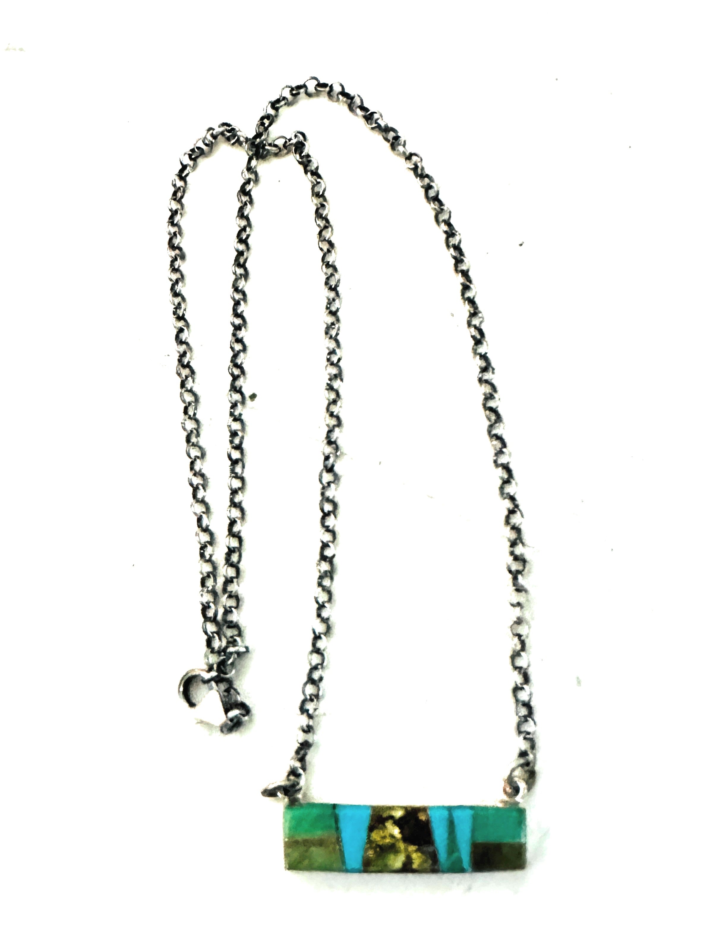 Navajo Multi Turquoise & Sterling Silver Inlay Bar Necklace