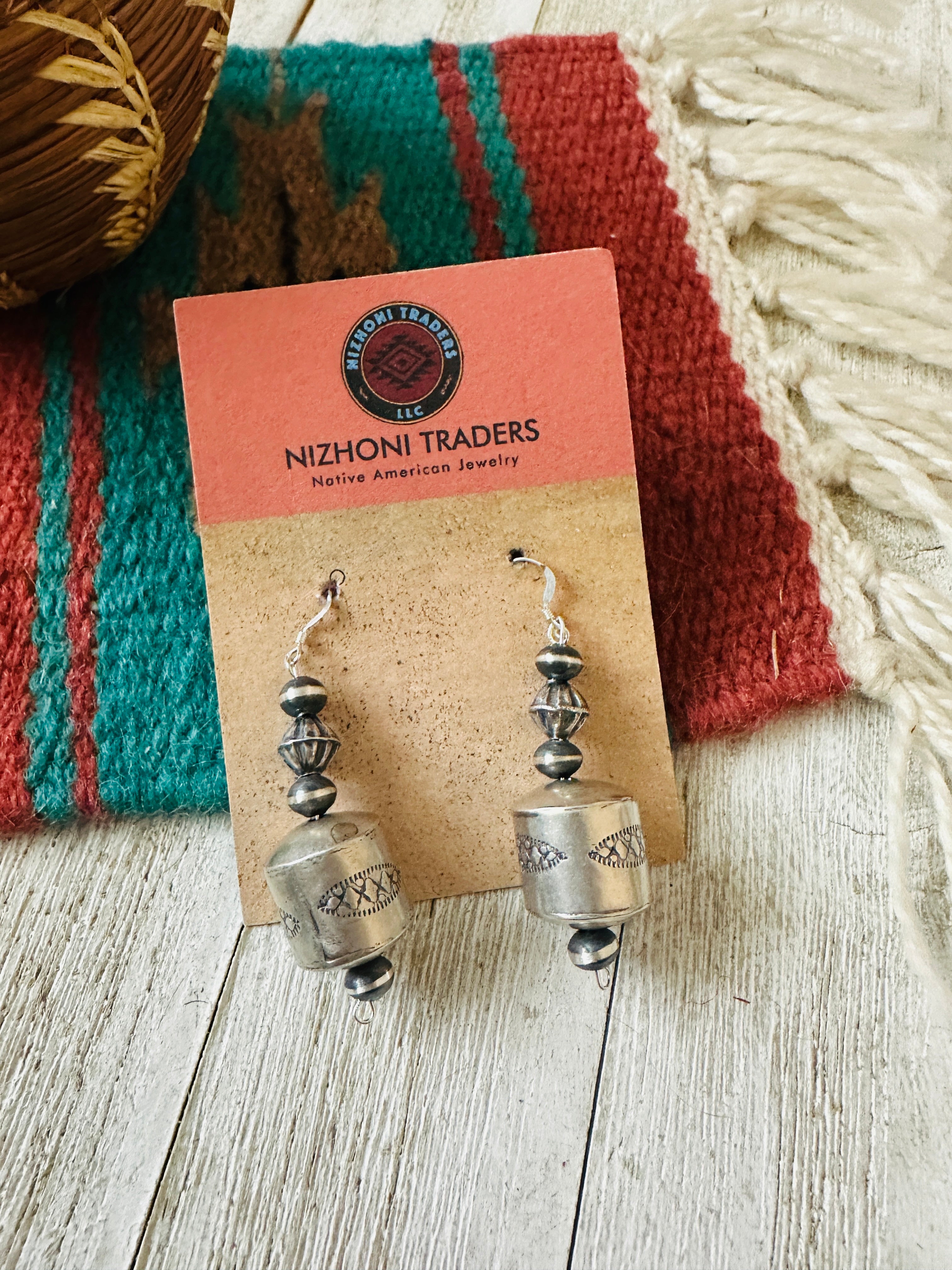 Handcrafted Hand Stamped Sterling Silver Pearl Dangle Earrings