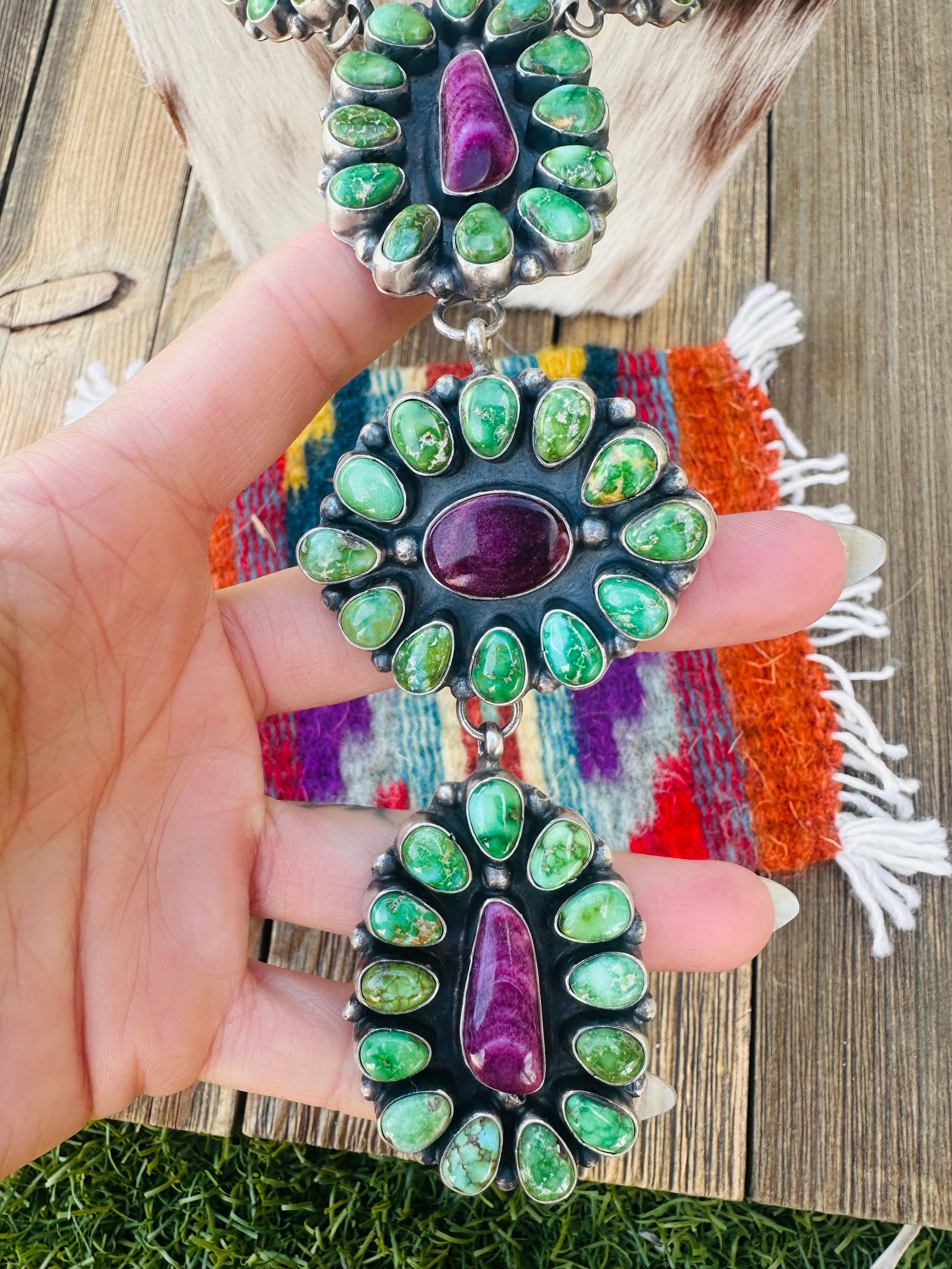 Handcrafted Sonoran Mountain Turquoise, Spiny & Sterling Silver Necklace by Ella Peter