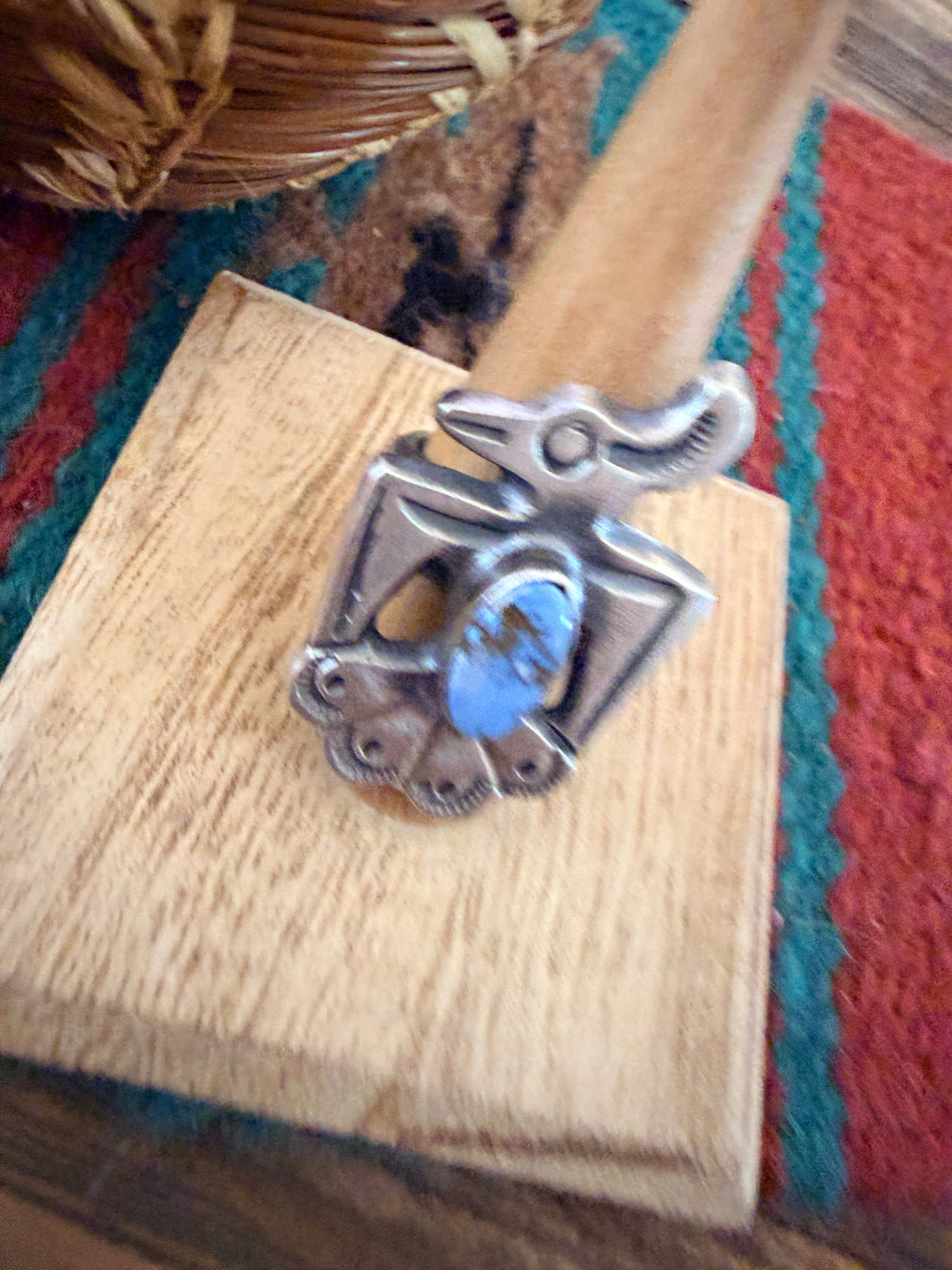 Handcrafted Golden Hills Turquoise and Sterling Silver Thunderbird Ring size 8.5 by Chimney Butte