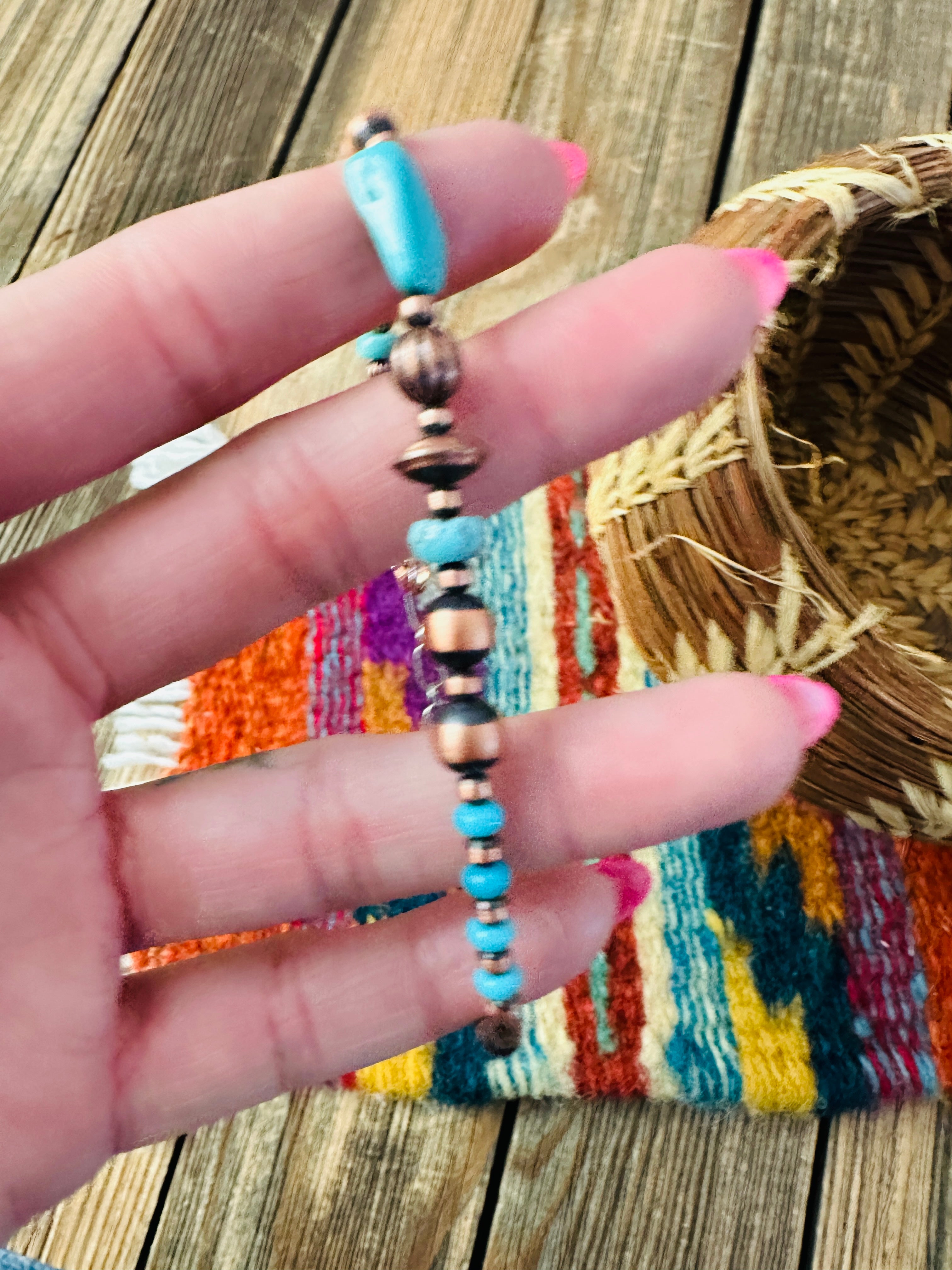 Handcrafted Turquoise & Copper Beaded Bracelet