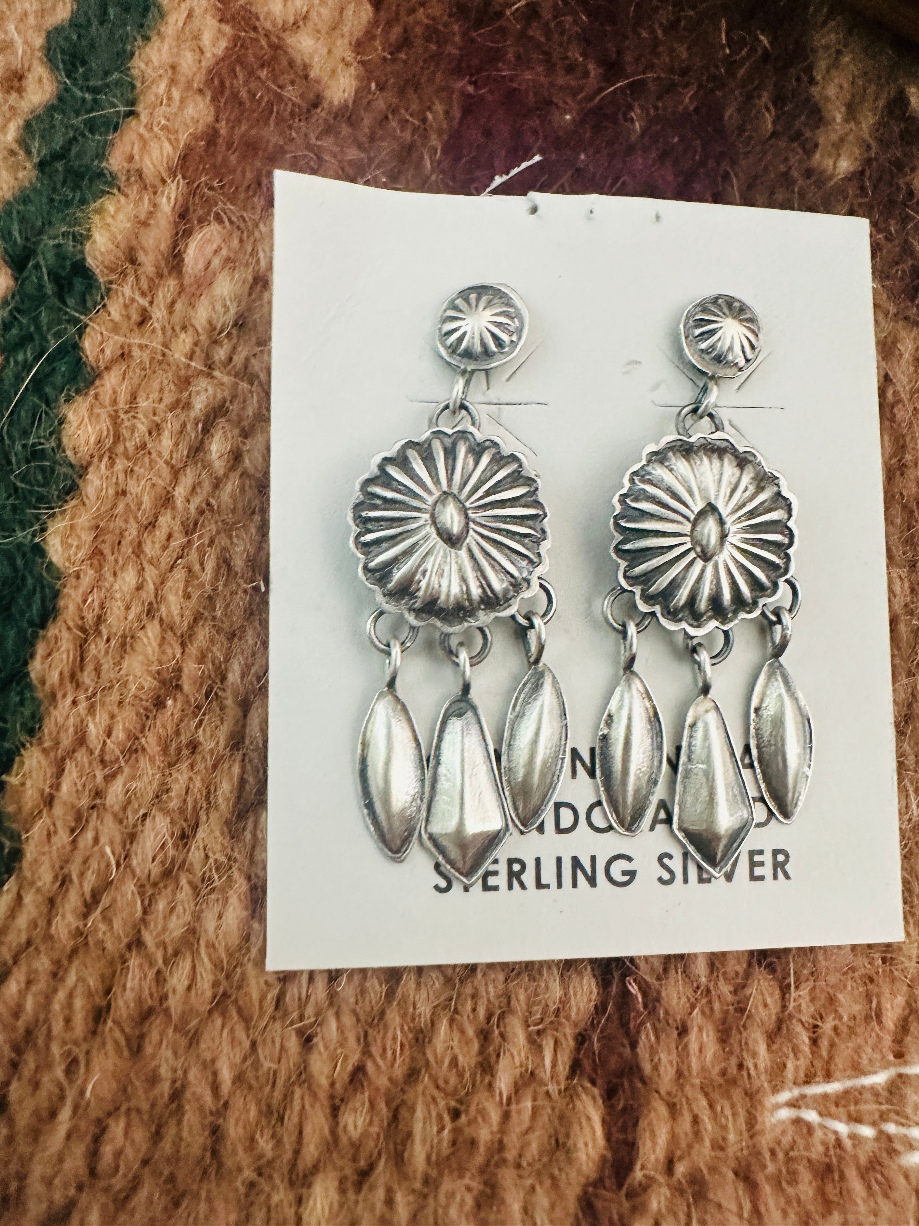 Navajo Hand Stamped Sterling Silver Concho Tassel Dangle Earrings