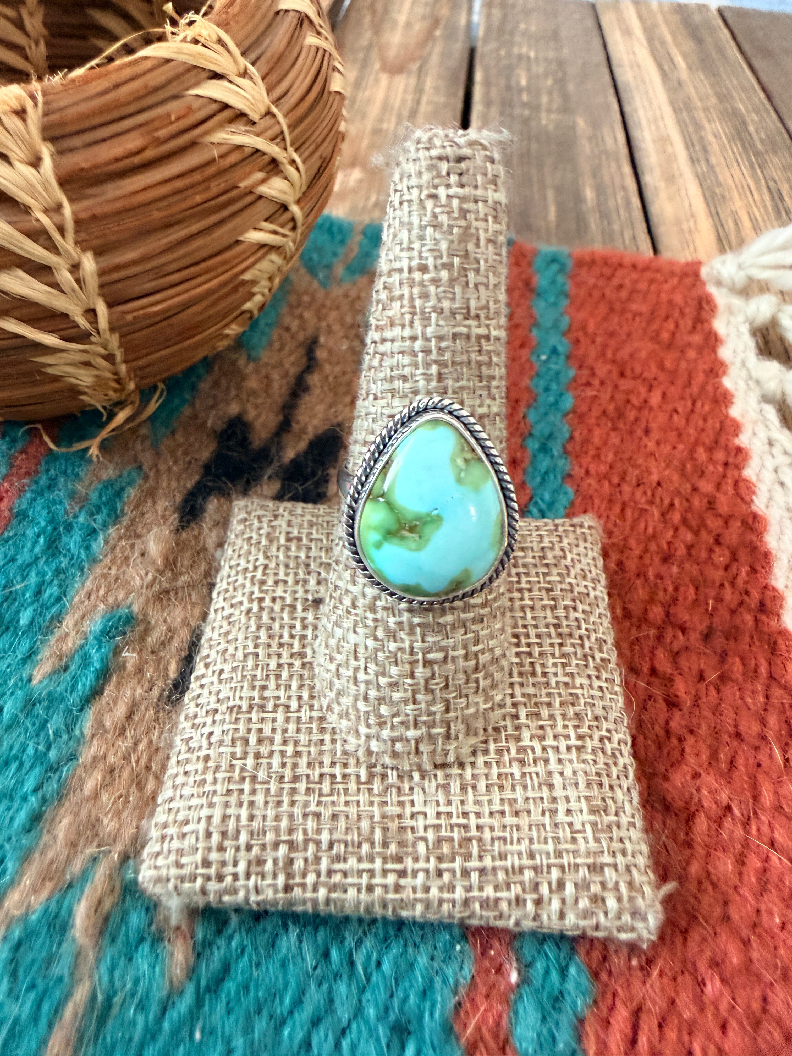 Handcrafted Sonoran Mountain Turquoise & Sterling Silver Ring Size 8.75