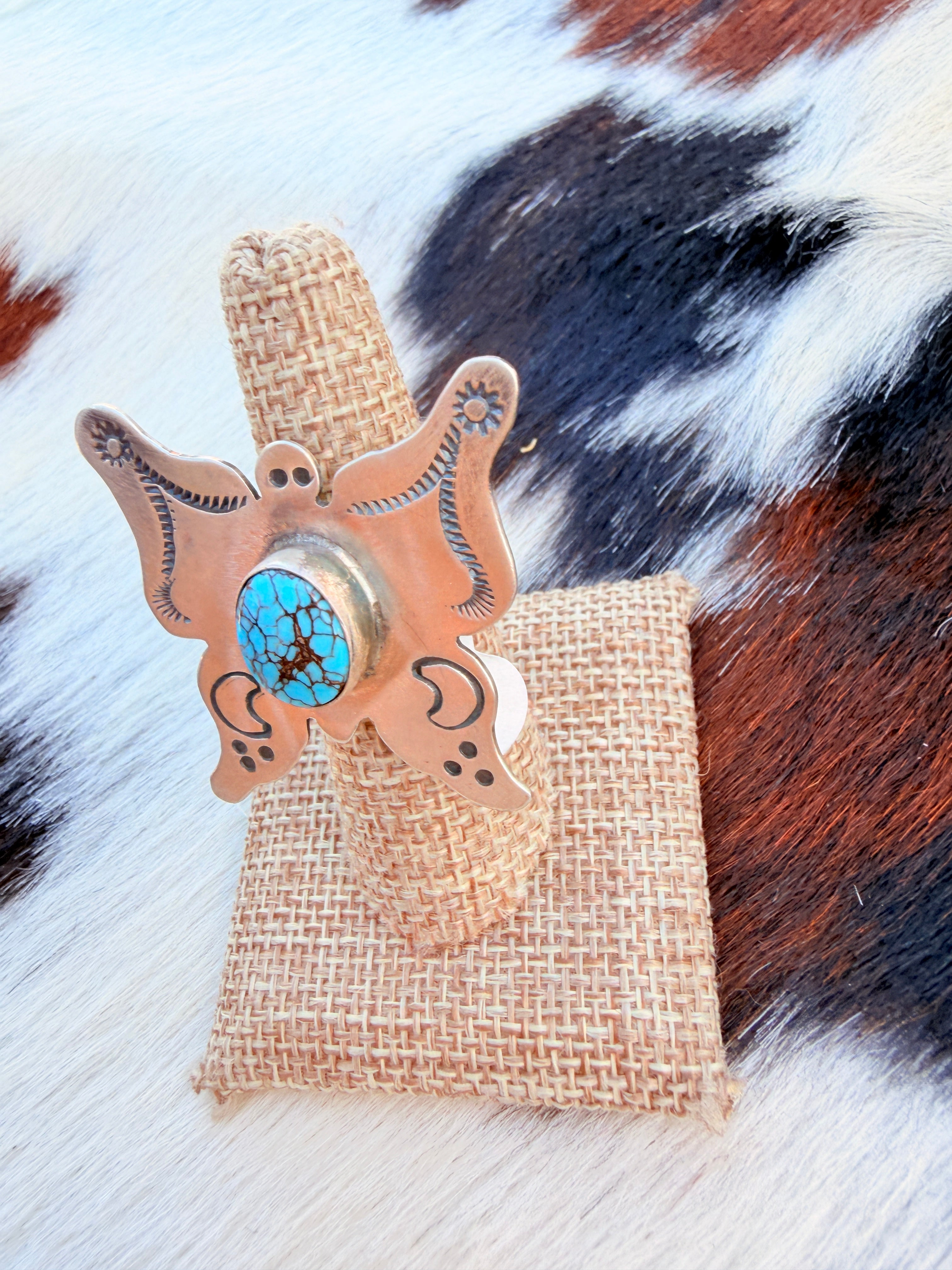 Handcrafted Turquoise & Sterling Silver Adjustable Butterfly Ring