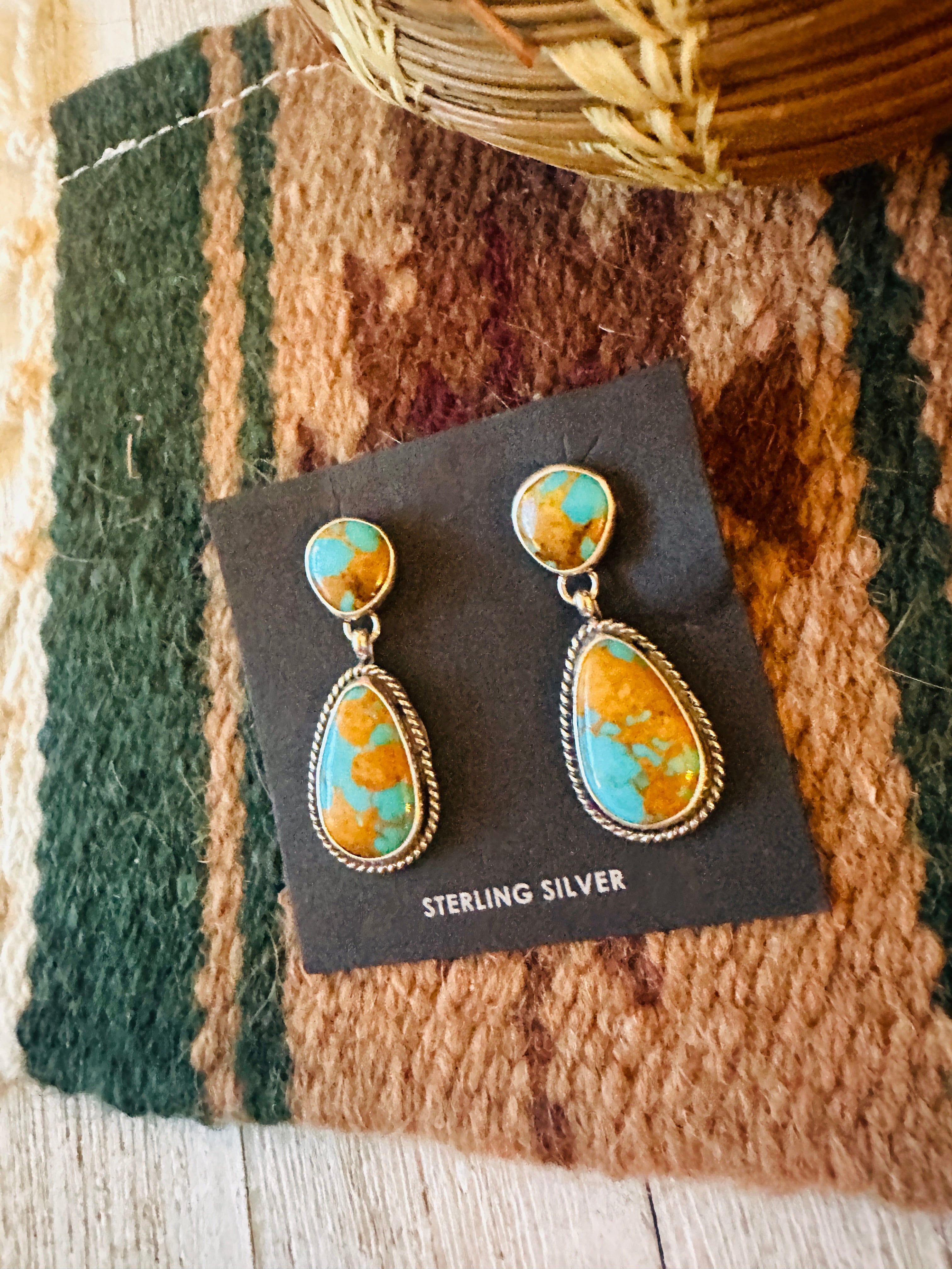 Navajo Royston Turquoise And Sterling Silver Dangle Earrings