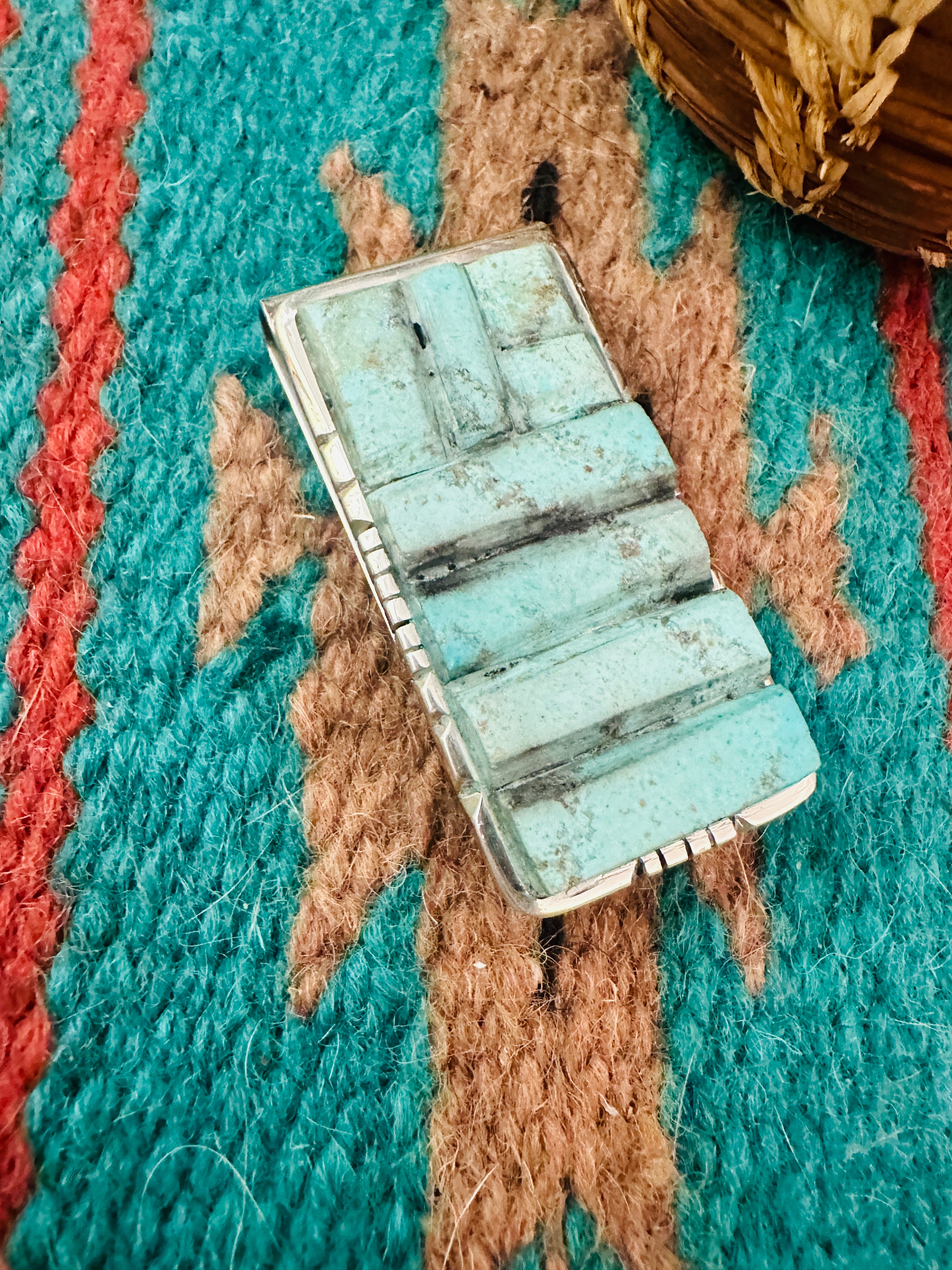 Navajo Turquoise & Sterling Silver Inlay Money Clip