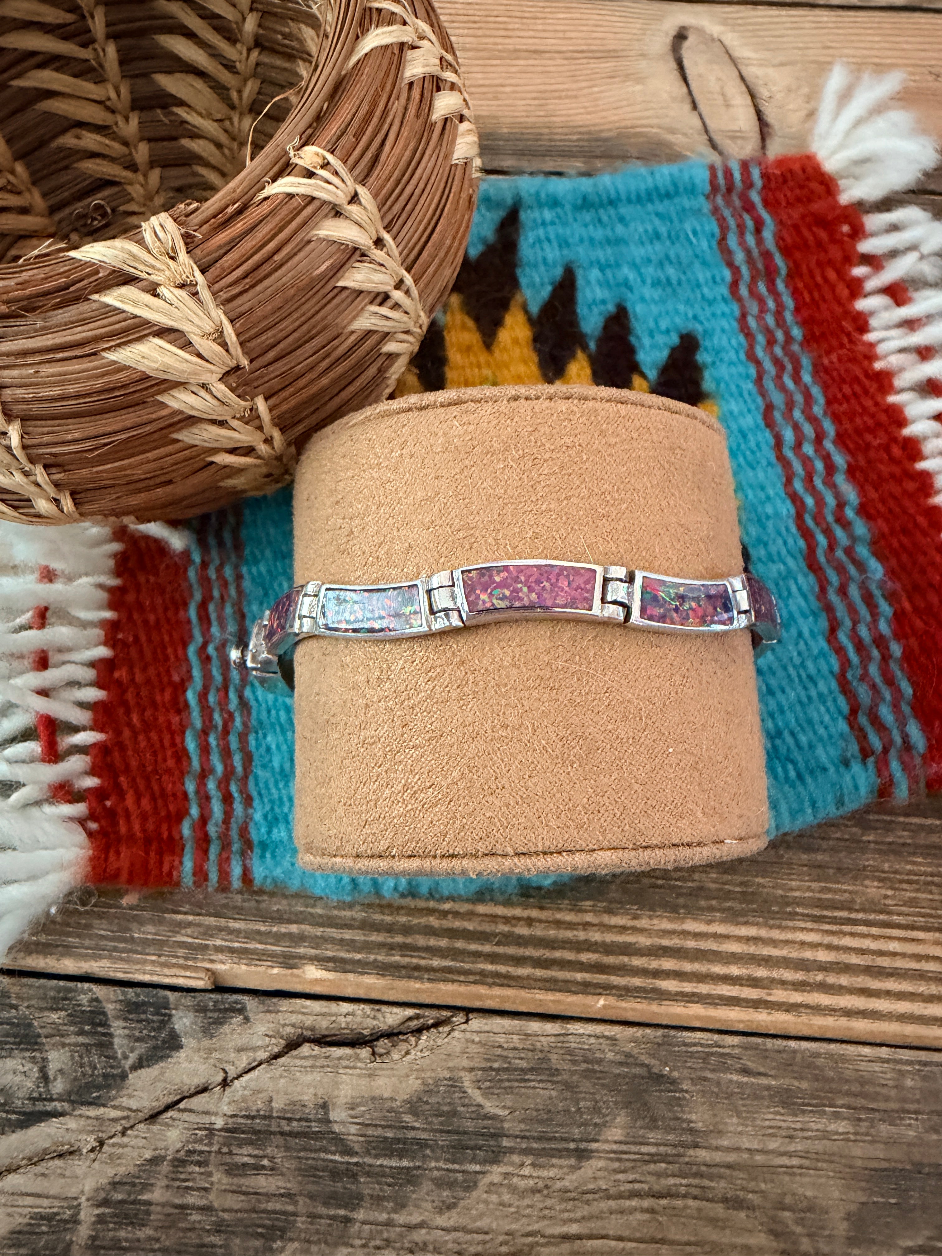Handcrafted Old Pawn Sterling Silver & Opal Link Bracelet