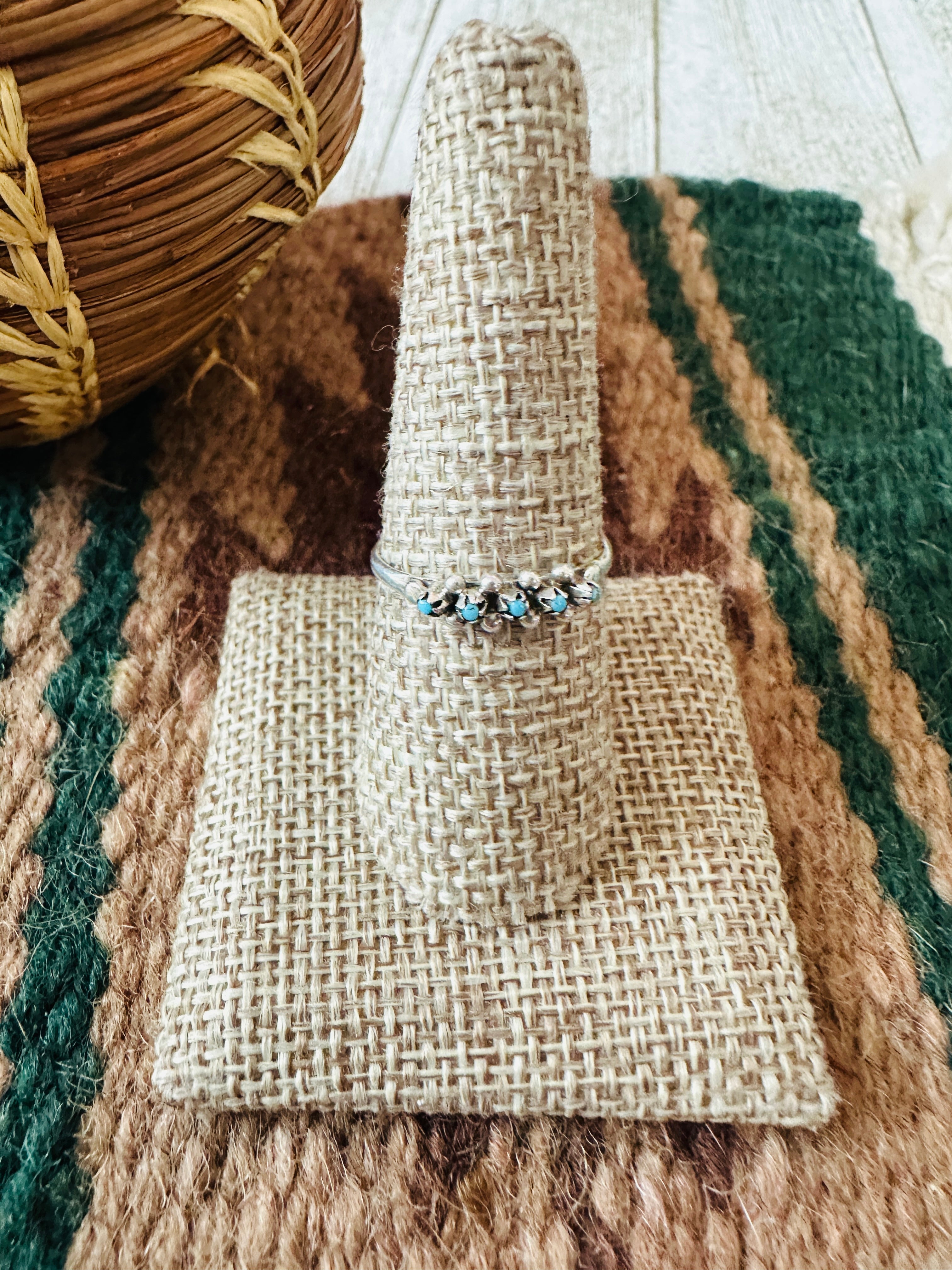 Handcrafted Sterling Silver & Turquoise Petit Point Band Ring