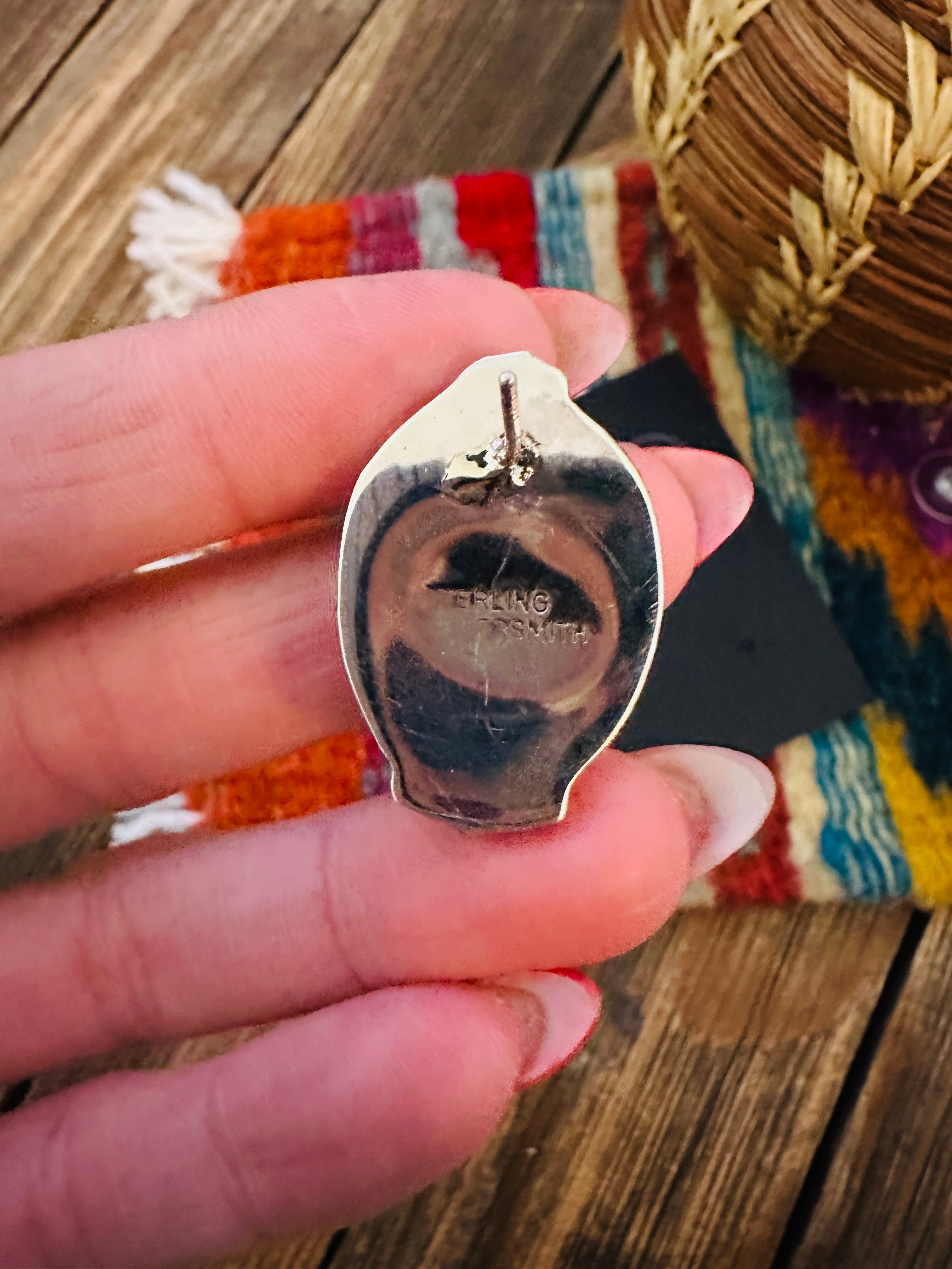 Handcrafted Queen Pink Conch & Sterling Silver Post Earrings