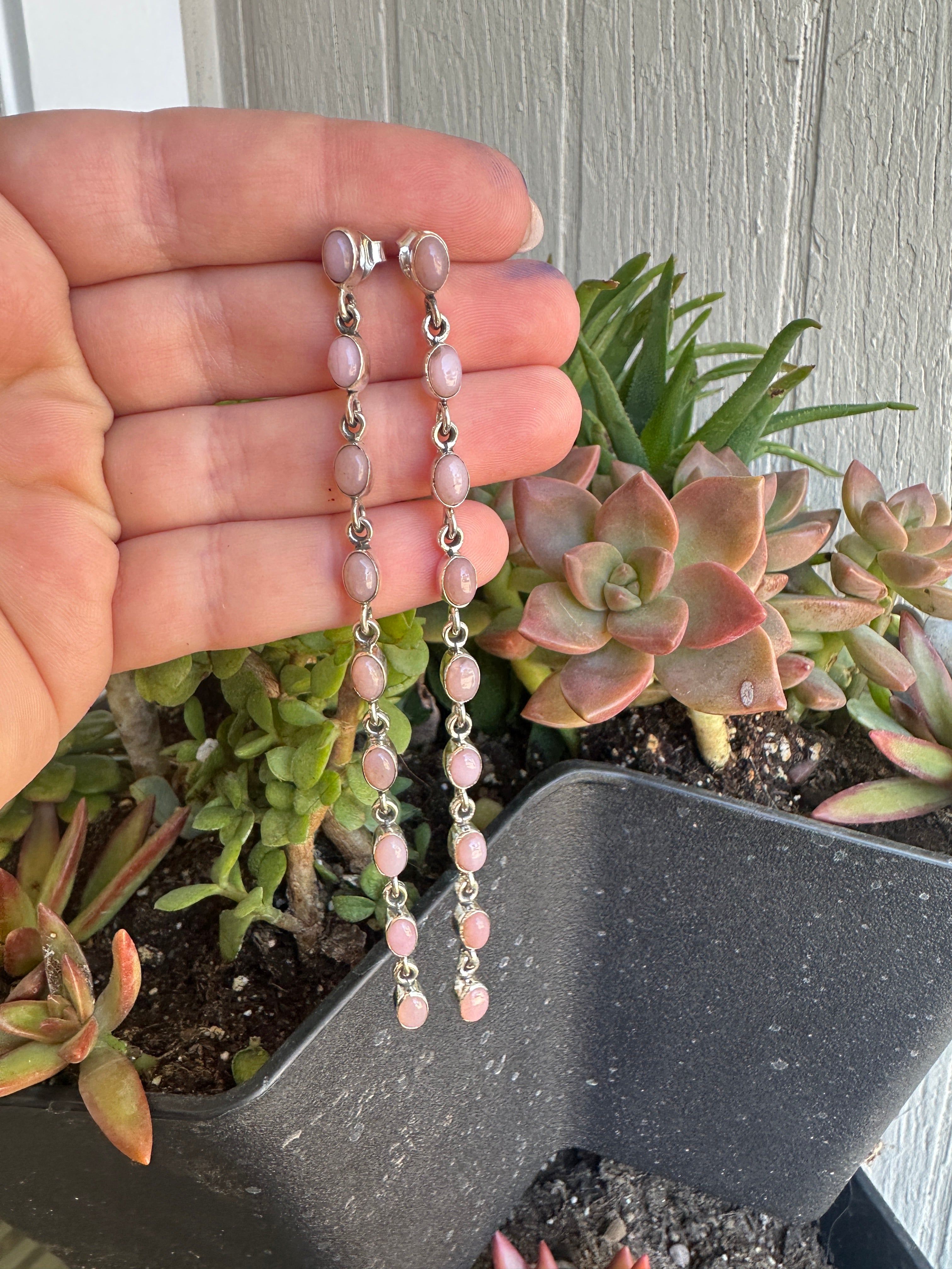 Handmade Sterling Silver & Pink Conch Dangle Earrings