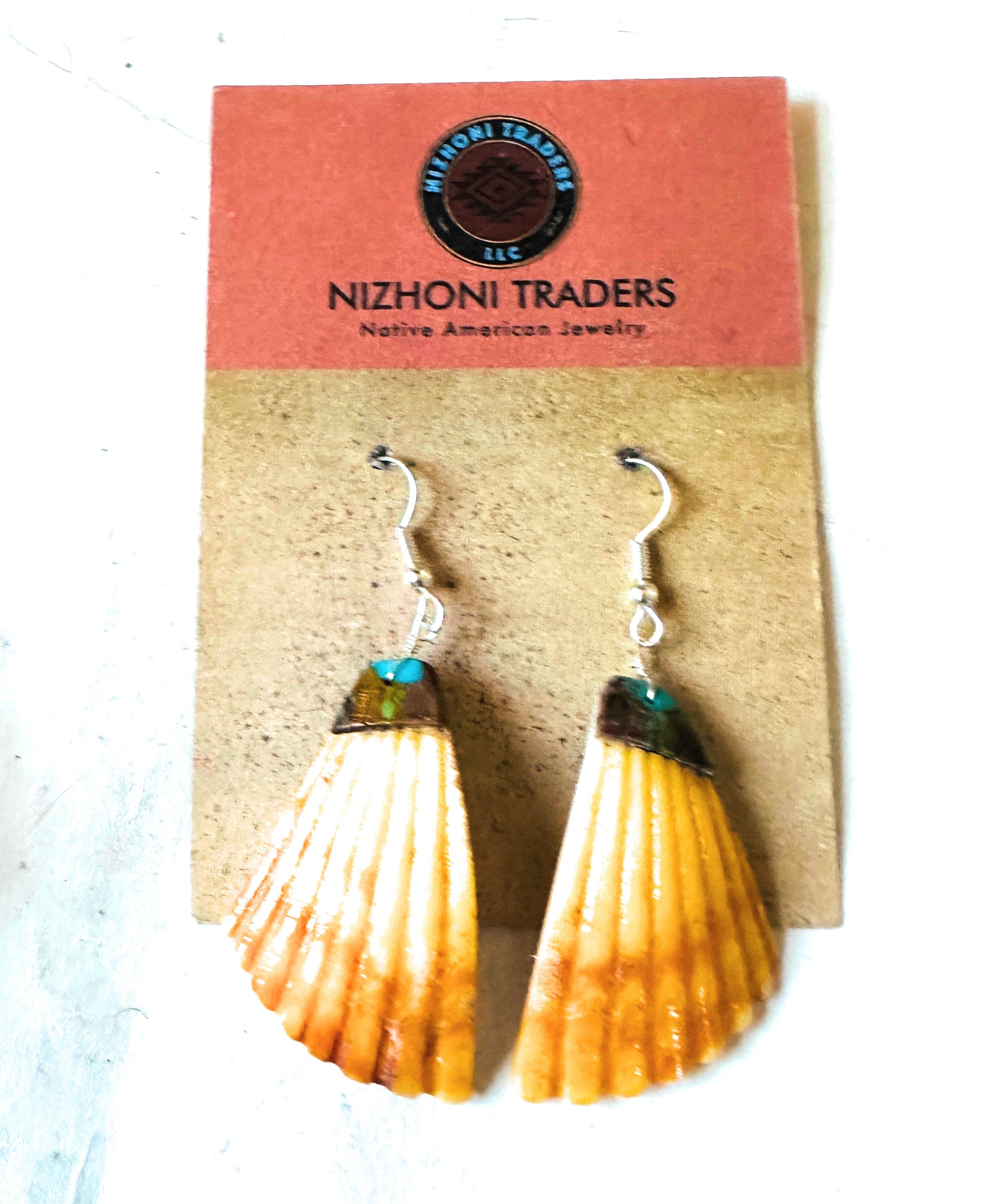 Santo Domingo Shell & Turquoise Feather Dangle Earrings