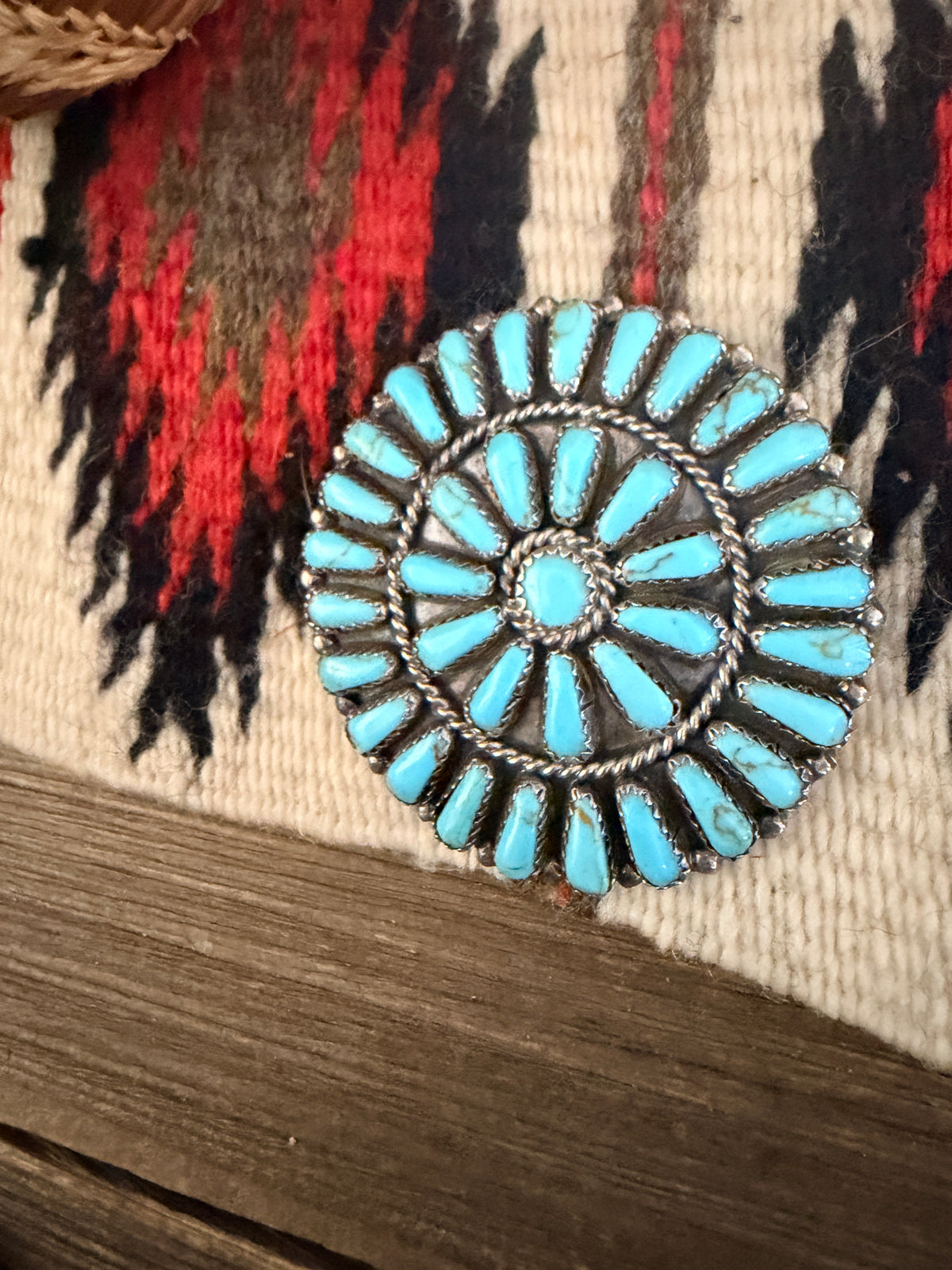 Old Pawn Handcrafted Turquoise and Sterling Silver Cluster Brooch/ Pendant