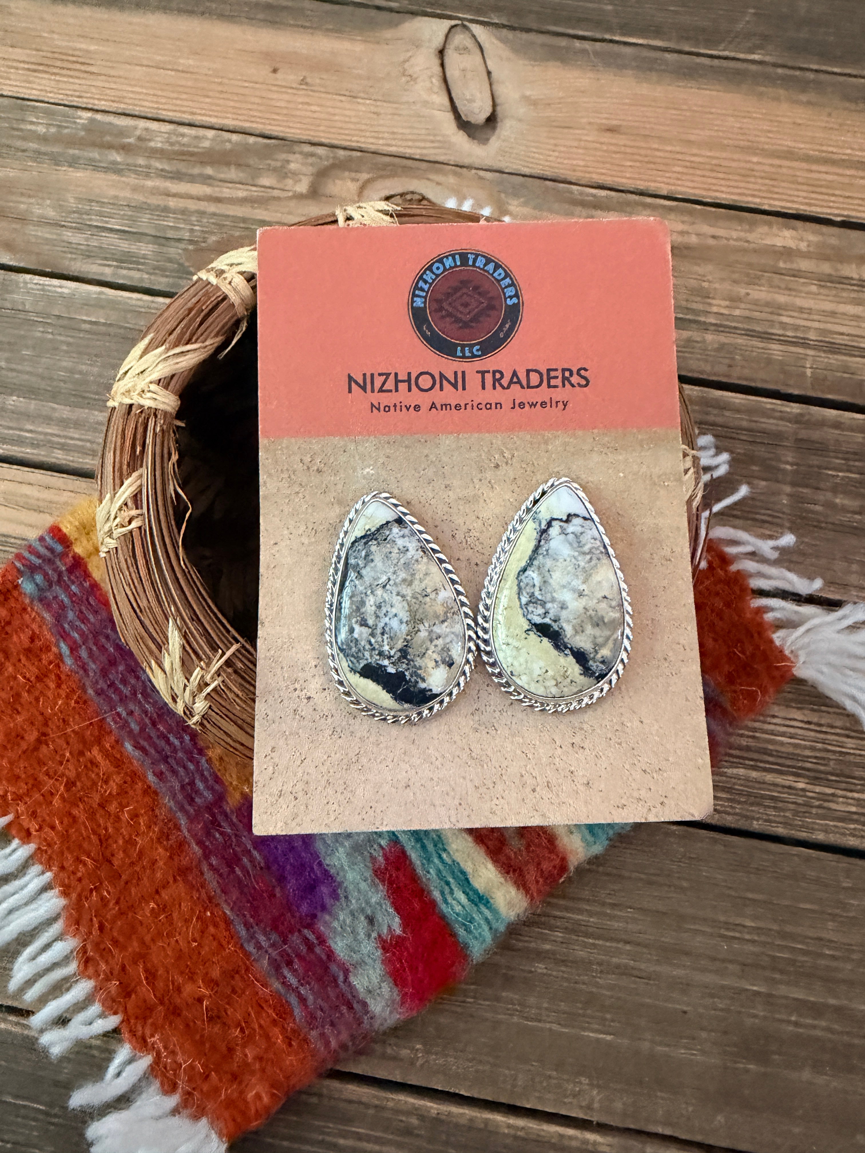 Handcrafted White Buffalo & Sterling Silver Post Earrings