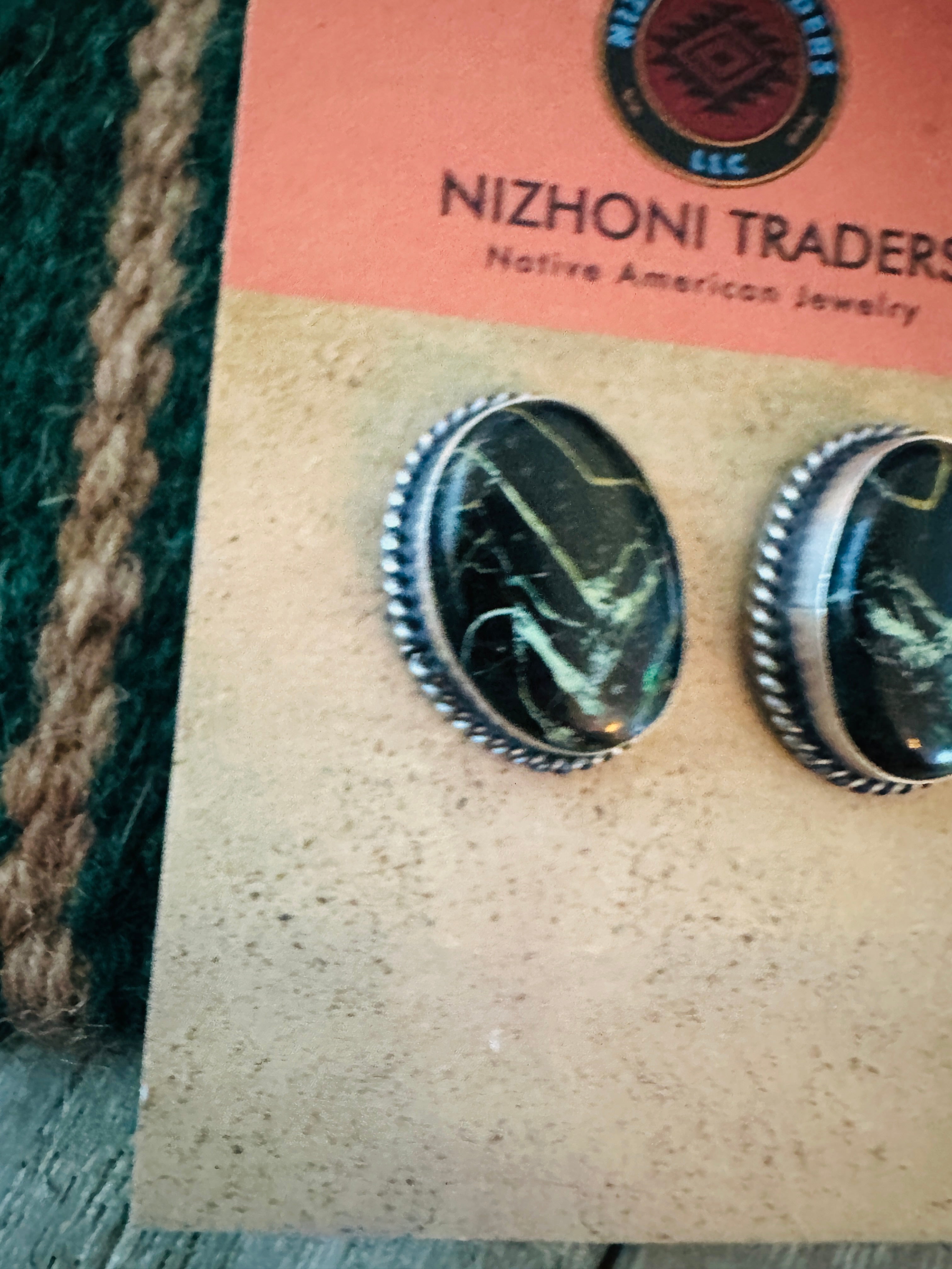 Handcrafted Sterling Silver & Blackjack Turquoise Post Earrings