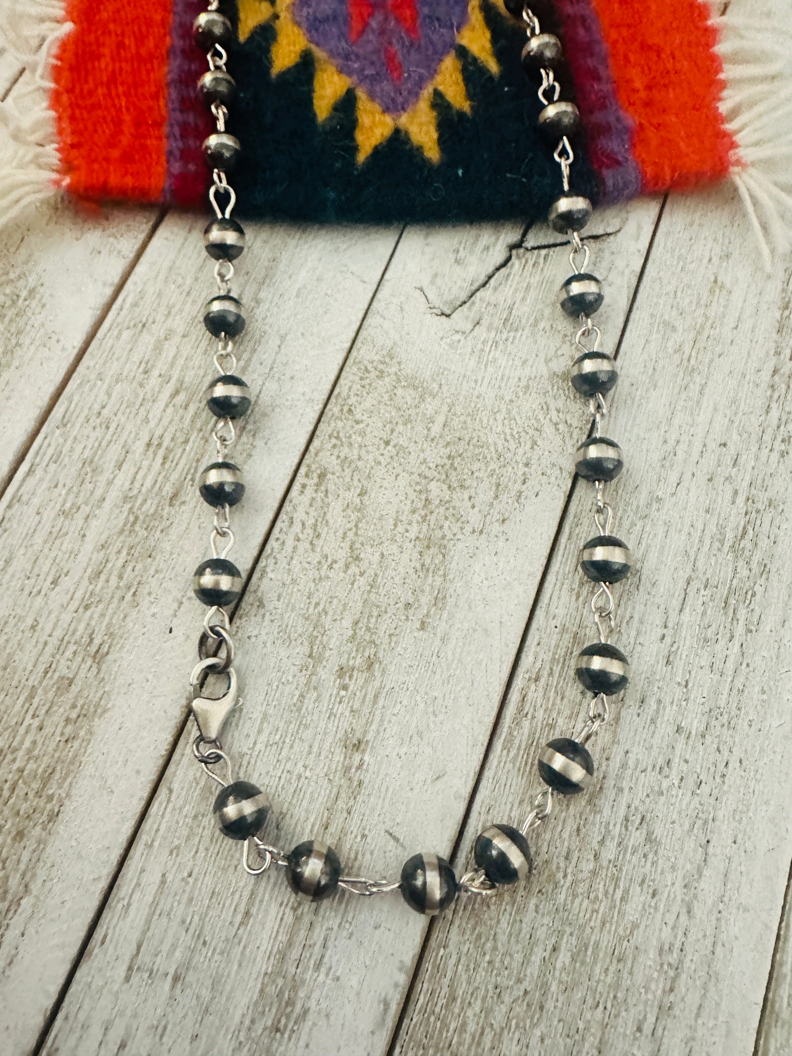 Navajo Sterling Silver Beaded Rosary Style Necklace