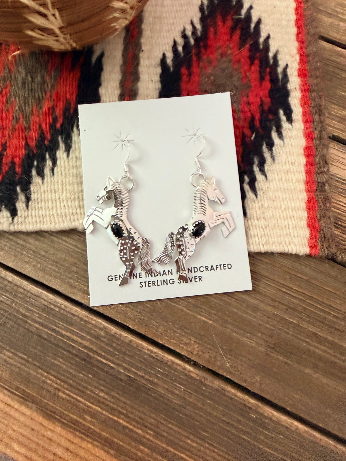 Handcrafted Sterling Silver & Onyx Horse Dangle Earrings by Louise Yazzie