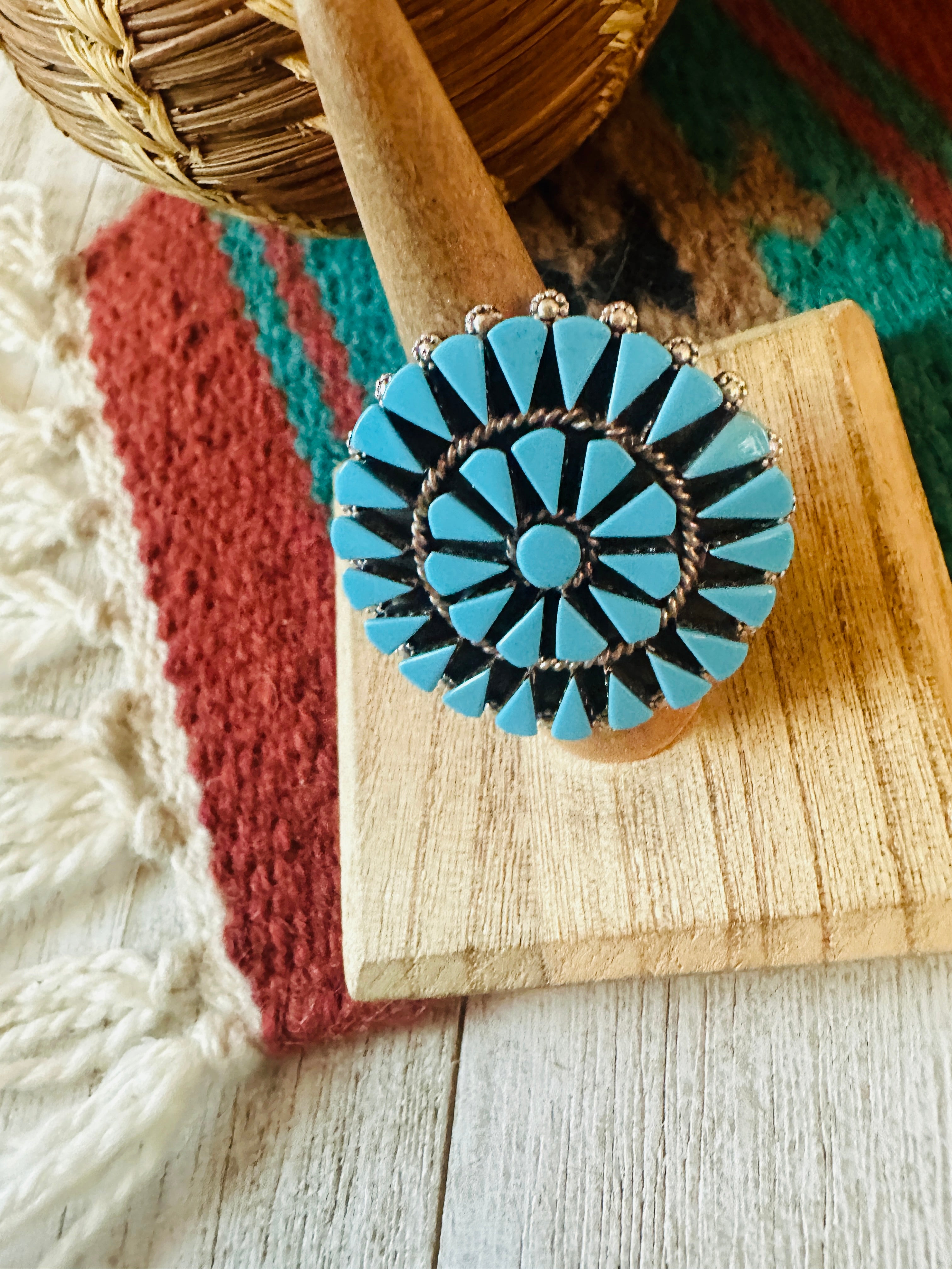 Zuni Sterling Silver & Turquoise Cluster Ring