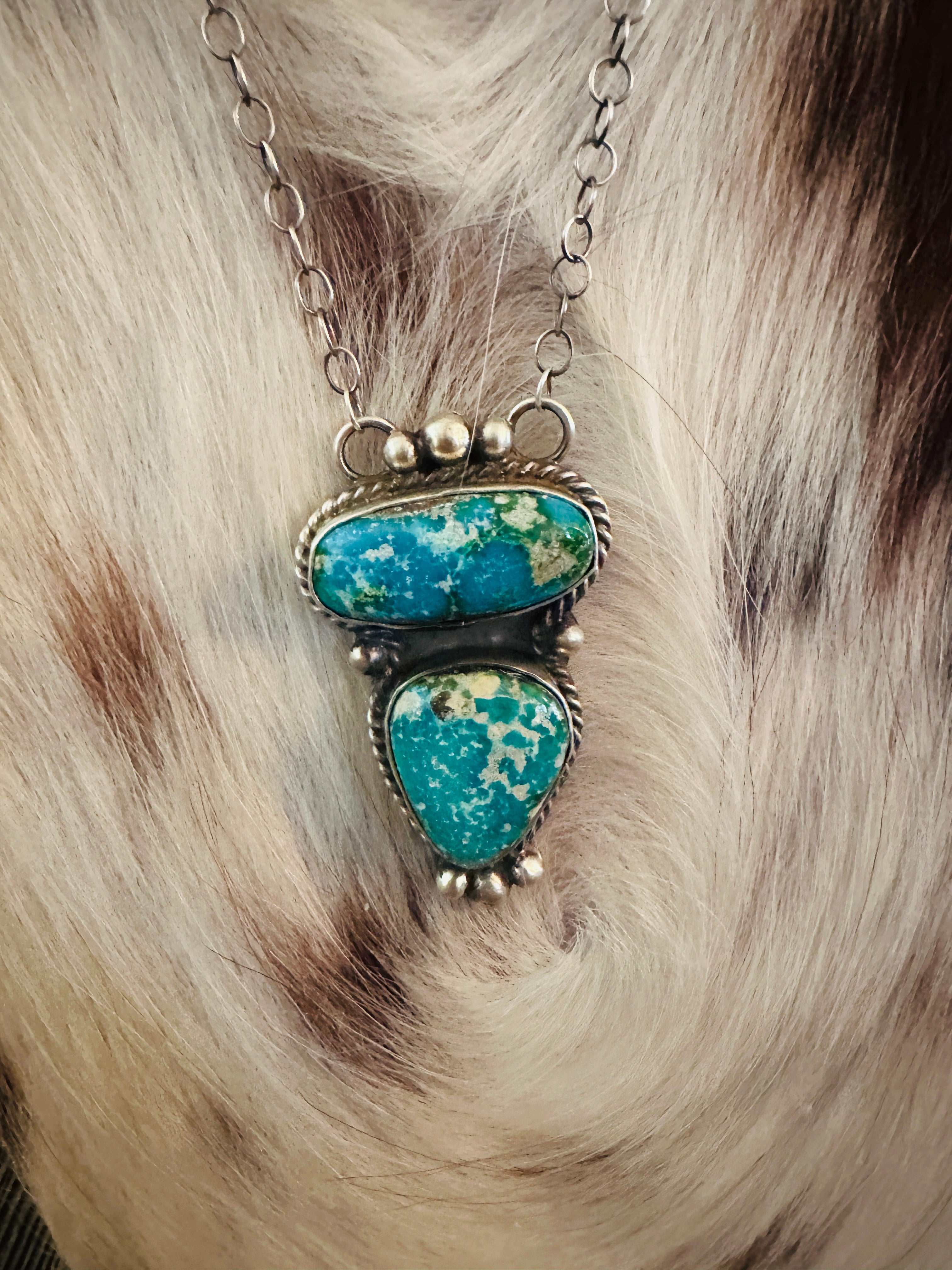 Handcrafted Sonoran Mountain Turquoise & Sterling Silver Necklace by Vicky Hicks